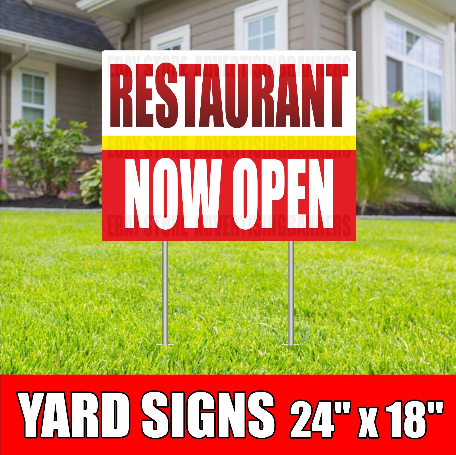 RESTAURANT NOW OPEN Yard Sign with H-Stakes now welcome grand open coming soon