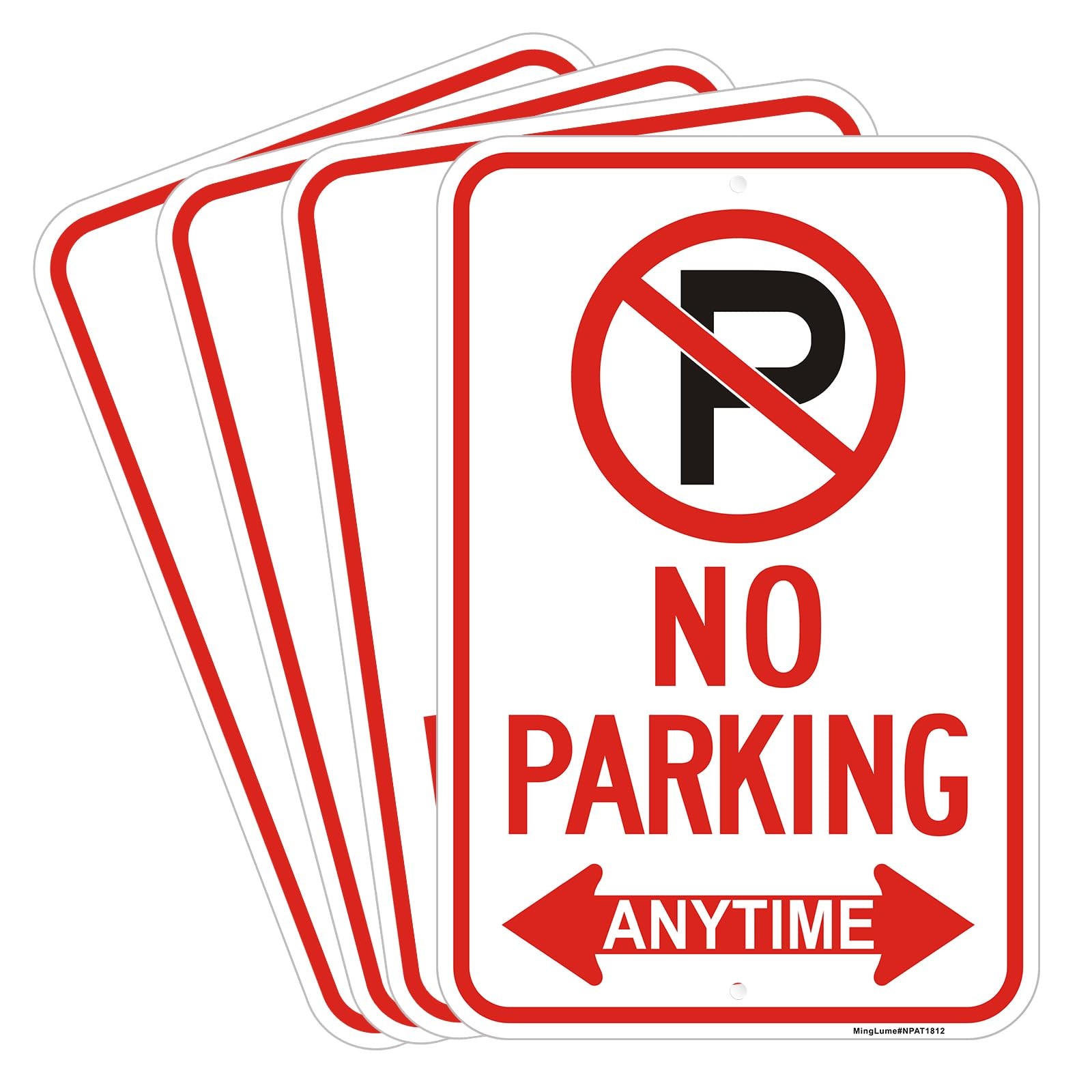 4 Pack Large No Parking Anytime Signs with Arrow, 18×12 Inch RustFree Reflect…