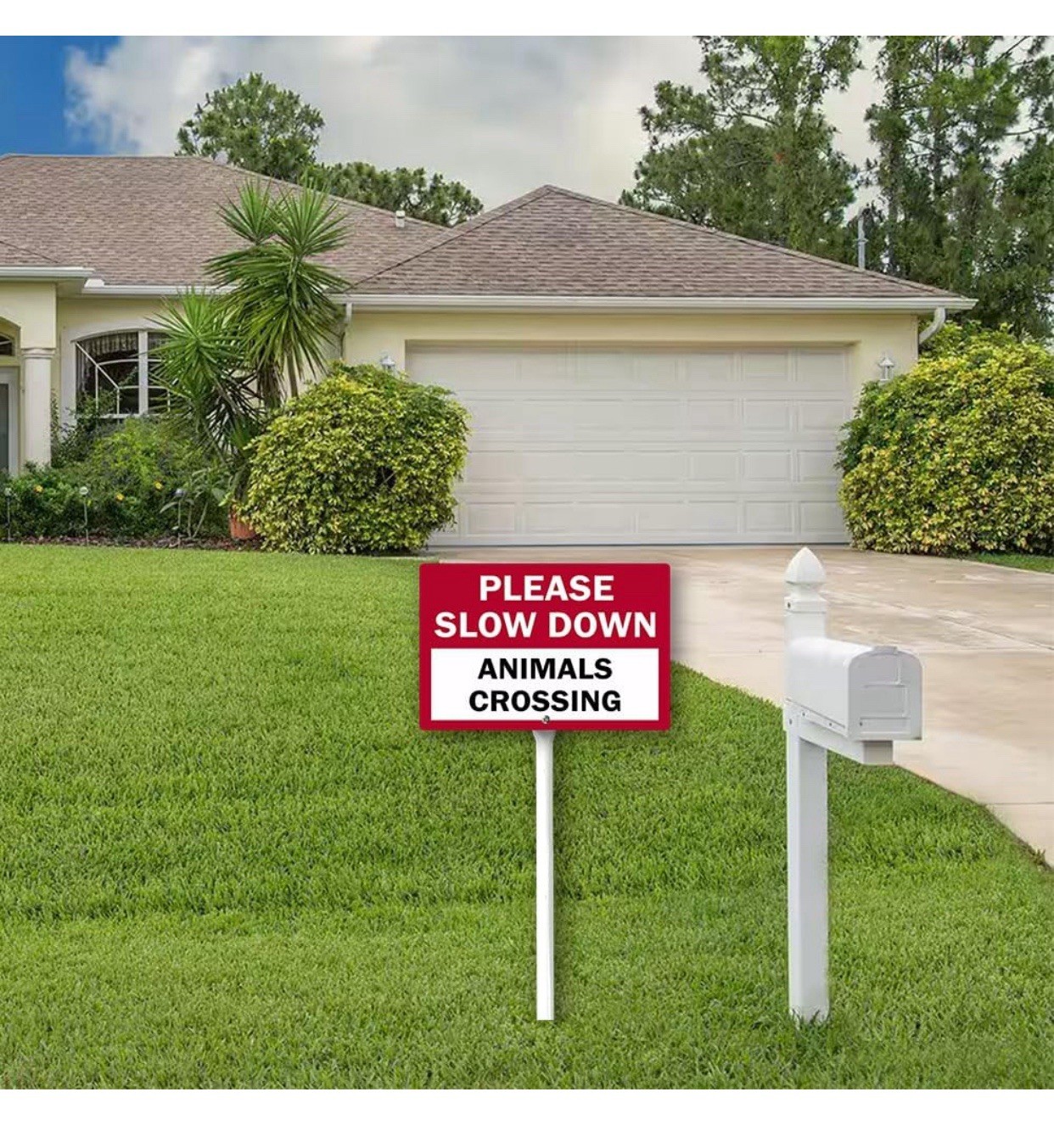 Please slow down Animals crossing Indoor Outdoor Yard Sign with metal stakes