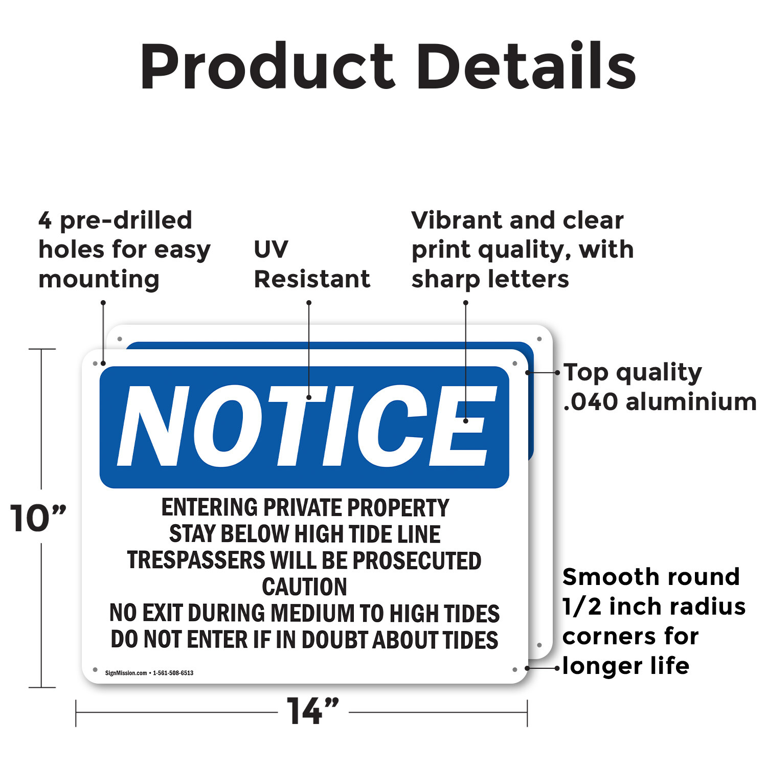 (2 Pack) Entering Private Property Stay Below High OSHA Notice Sign Decal Metal