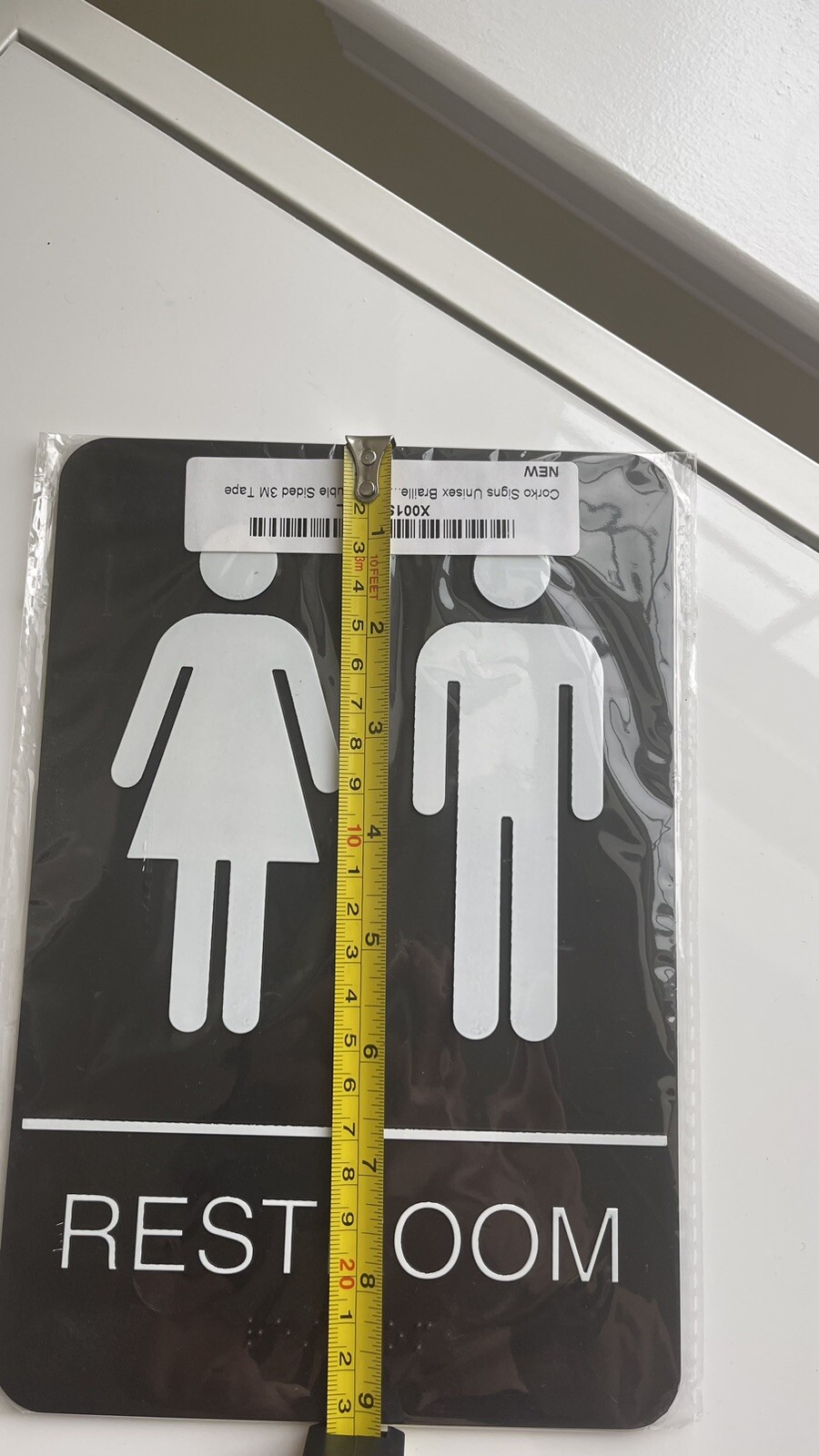 Unisex Restroom Sign with Braille, Black and White.
