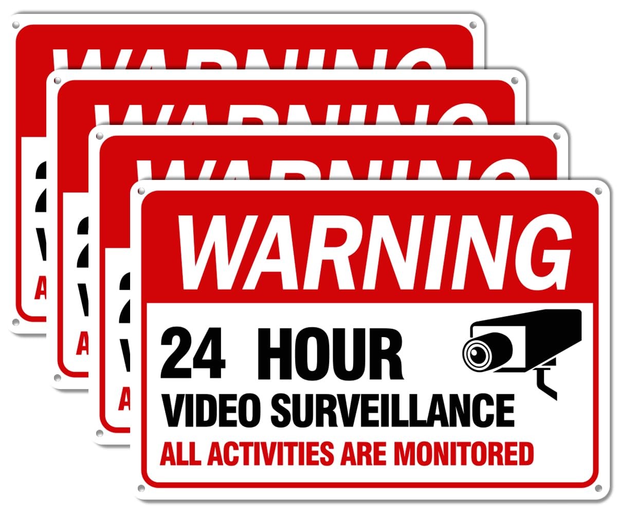 Video Surveillance Sign, 4-Pack 12″x 8″ Security Camera Signs, Reflective and…