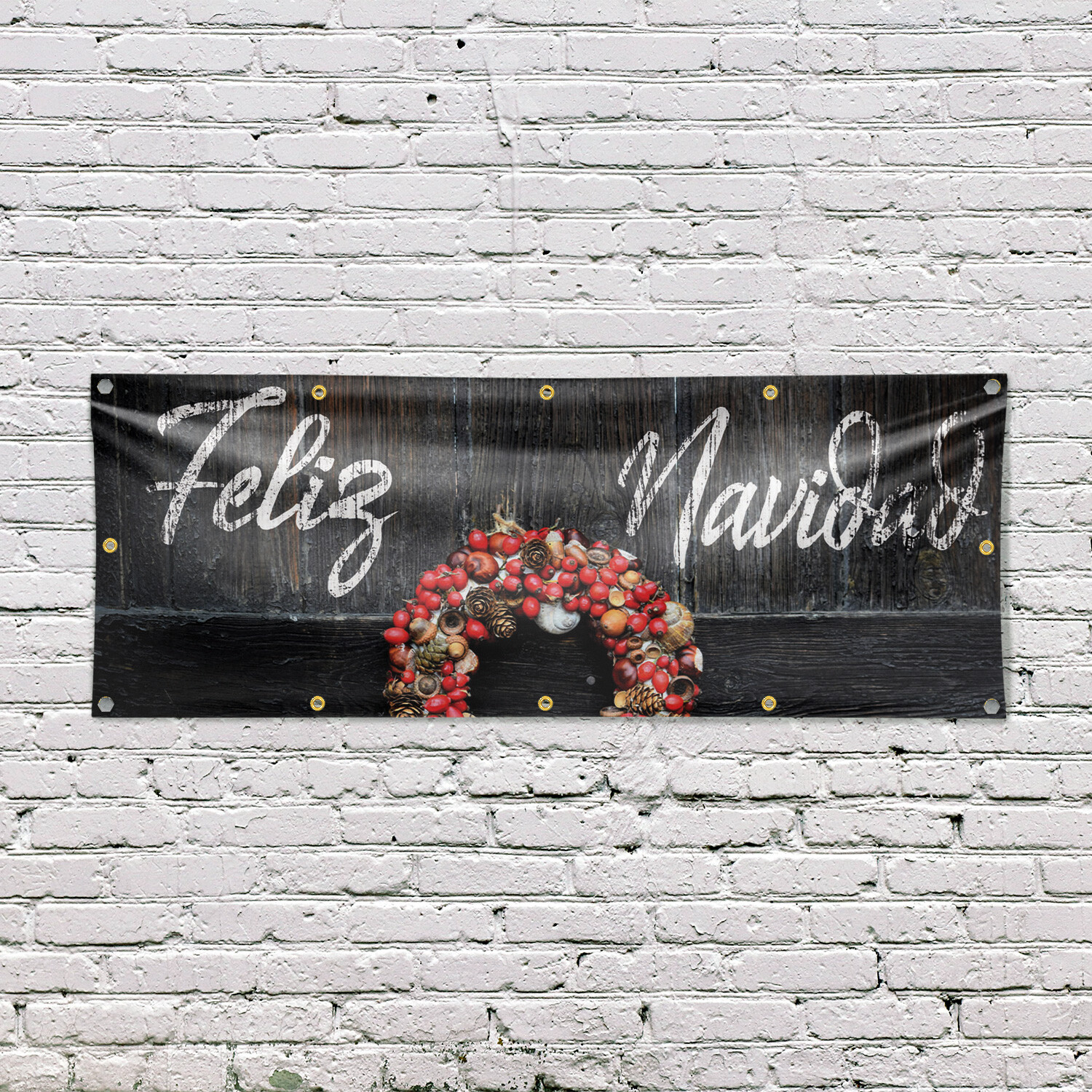 Feliz Navidad Vinyl Banner Sign with Metal Grommets Heavy-Duty Single-Sided