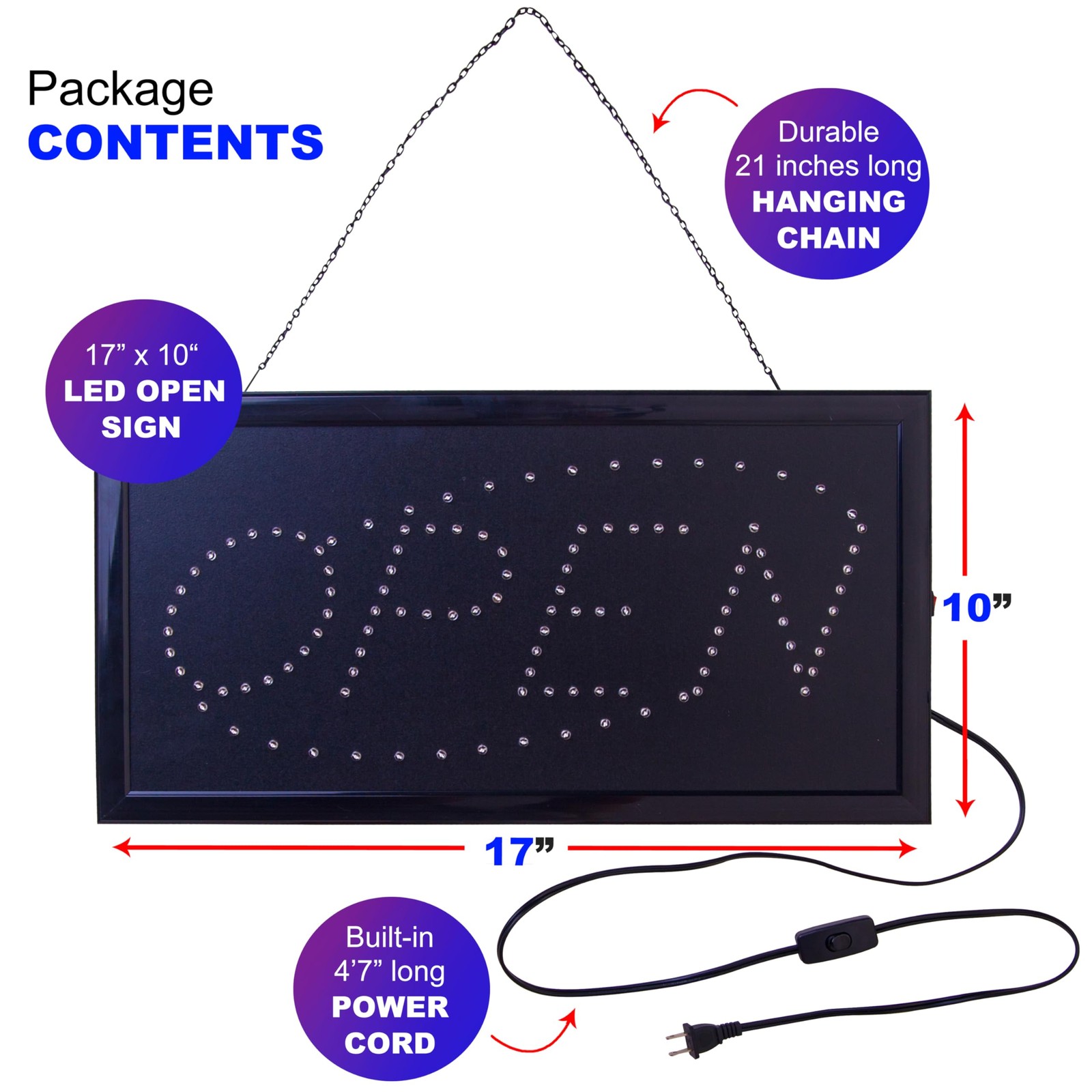 Ultima LED Open Sign for Business, Bright Horizontal Neon-Style LED Sign