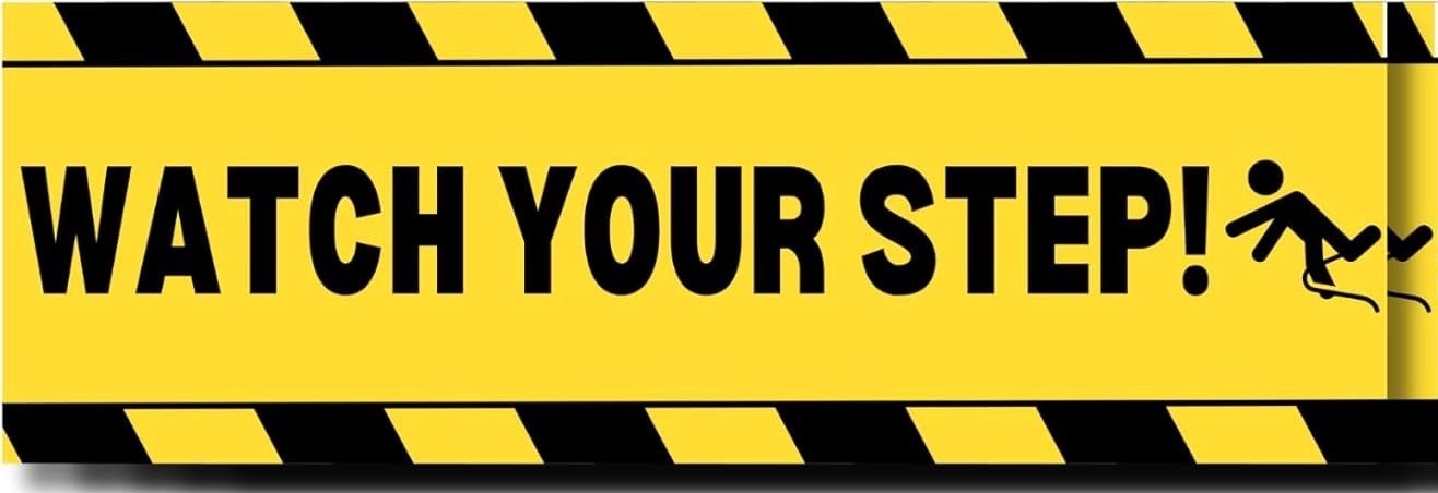 2 pack-Watch Your Step Abrasive Vinyl Sign Stickers 10 x 3 in Anti Slip Abrasive
