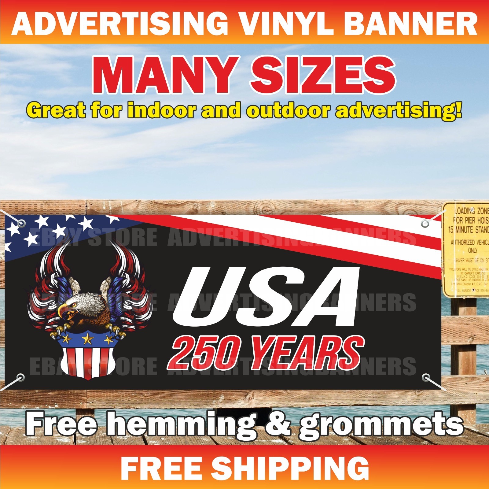 USA 250 YEARS Advertising Banner Vinyl Mesh Sign AMERICA 250 BIRTHDAY 1776 2026