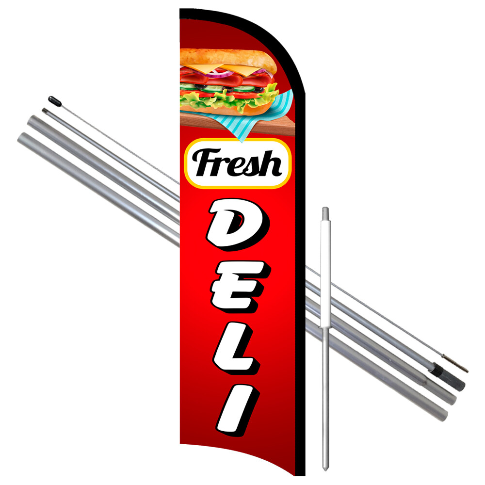 Fresh Deli Premium Windless Feather Flag Bundle (Complete Kit) OR Optional Repl