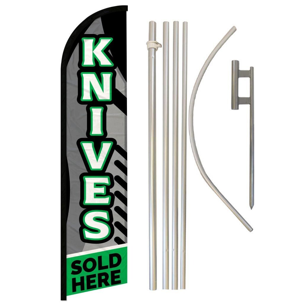 Knives Sold Here Windless Banner Swooper Advertising Flag Pole Kit Knive Shop