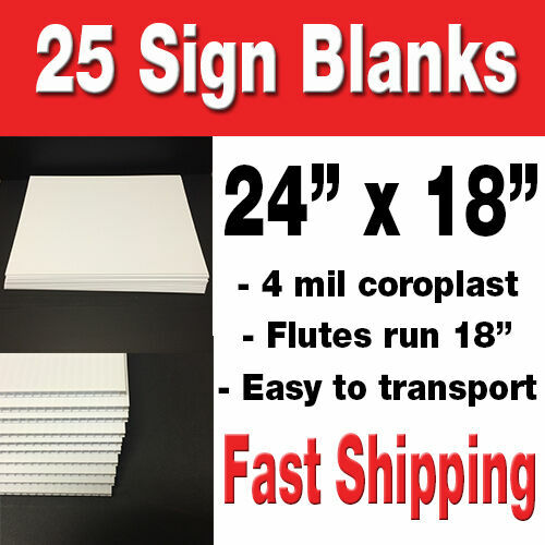 BOX OF 25 24″x18″ BLANK Lawn Signs WHITE CORRUGATED YARD SIGNS/POLITICAL SIGNS