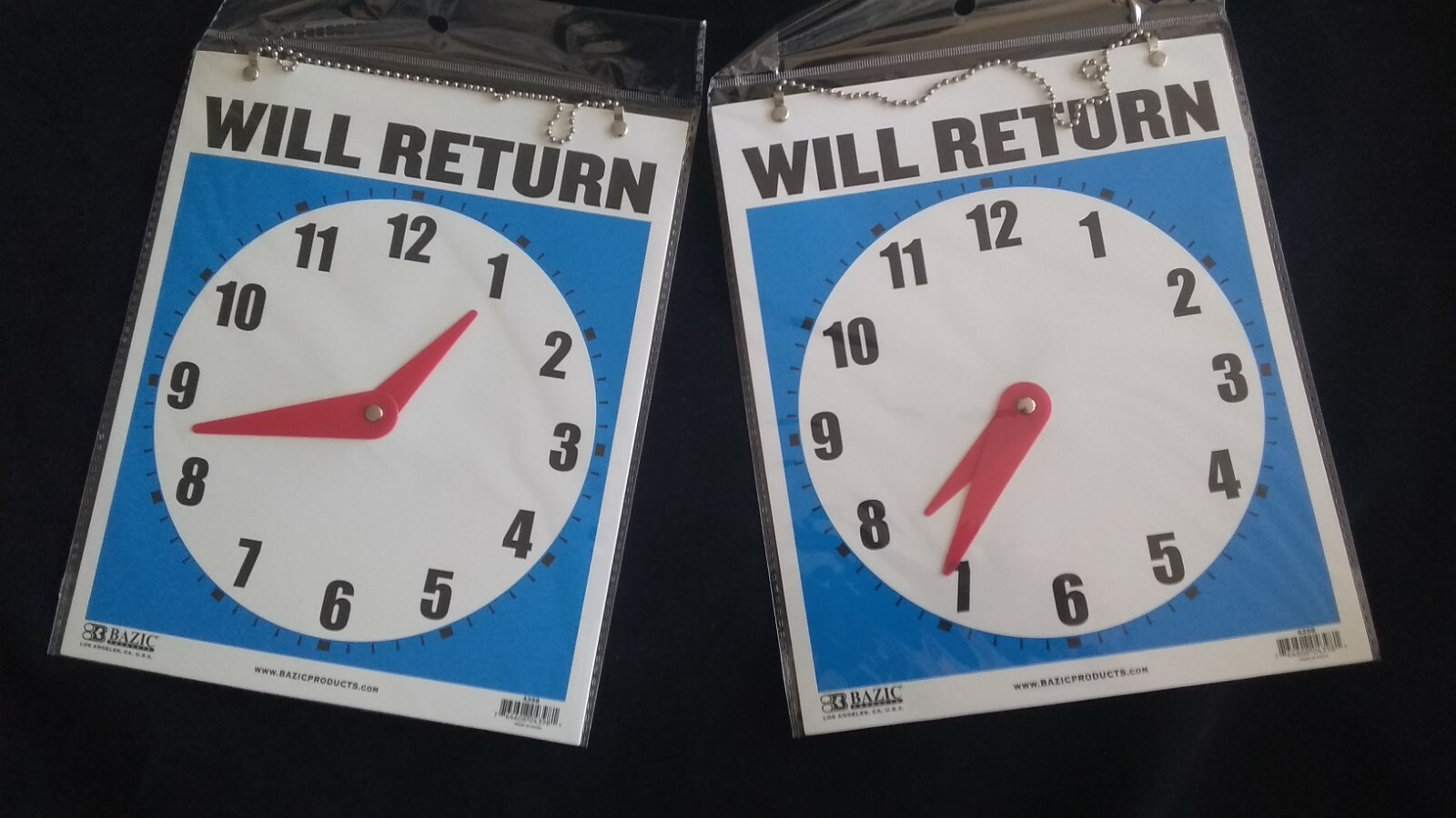 2 Open Closed Will Return Sign Clock Chain 2 sided 9″ X 7″ W 2 FREE SUCTION CUP_