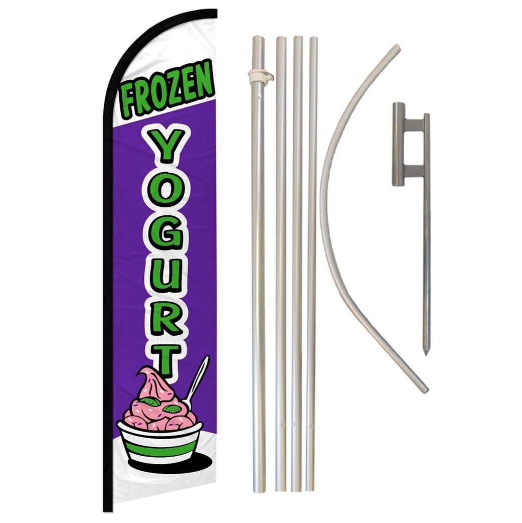 Frozen Yogurt Full Curve Windless Swooper Flag & Pole Kit Concessions Food
