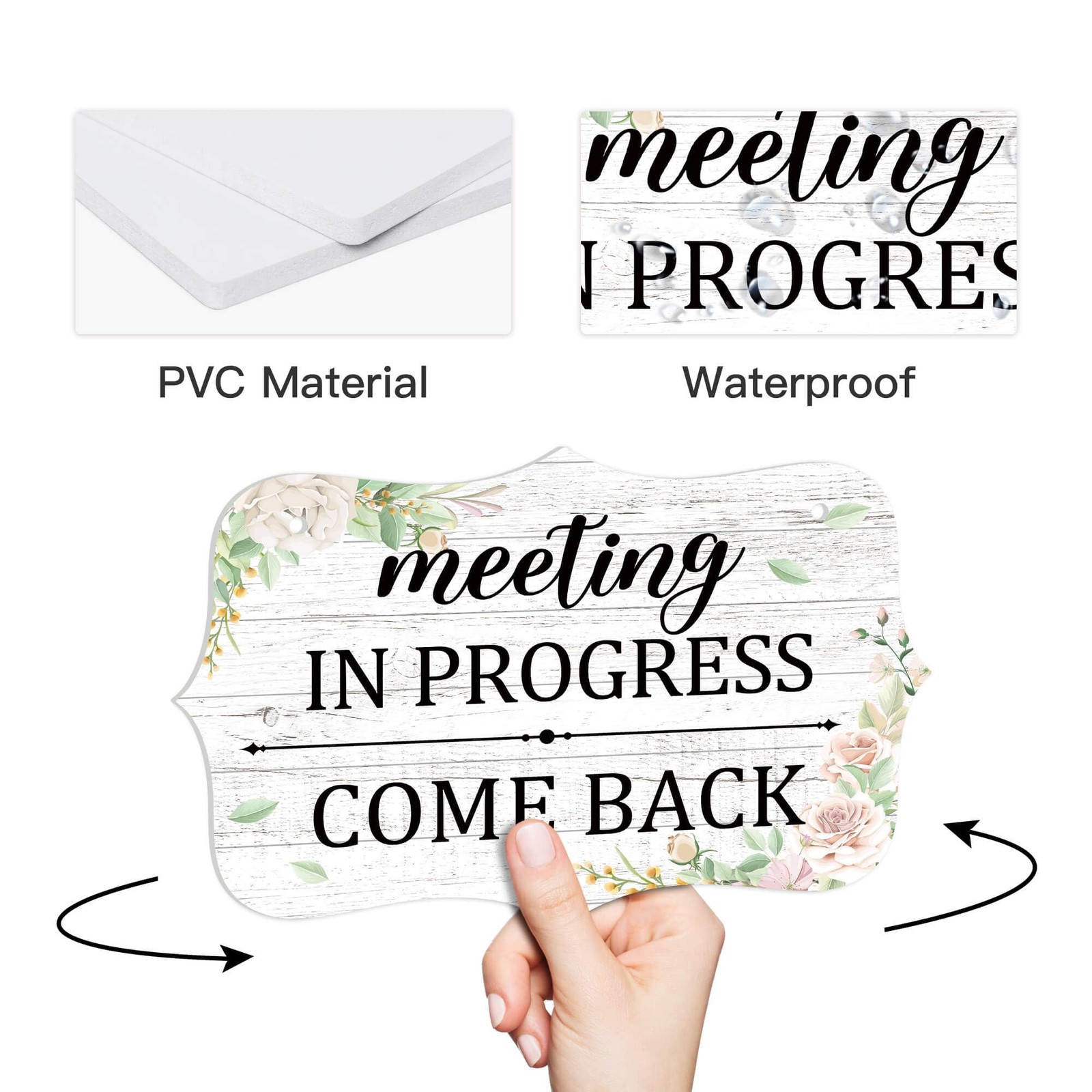 Meeting In Progress Office Door Sign PVC Do Not Disturb Reversible Hanger