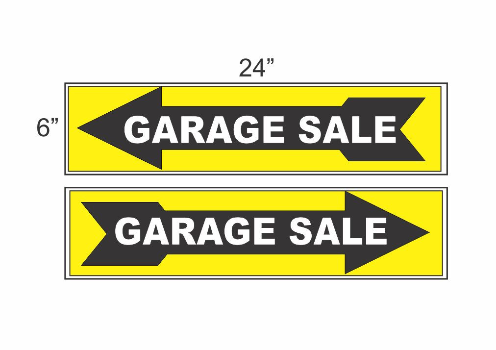 GARAGE SALE ARROW YELLOW & BLACK 6″x24″ Plastic SIGNS Buy 1 Get 1 FREE 2 Sided