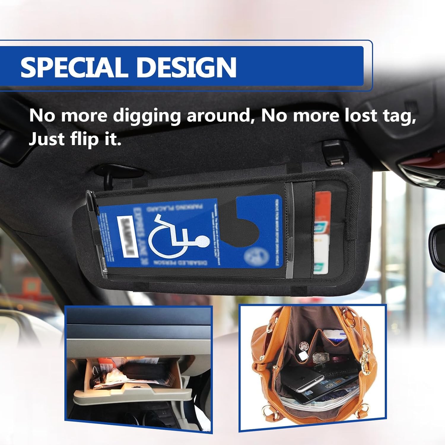 Handicap Placard Holder for Auto, Disabled Parking Permit Sign Black