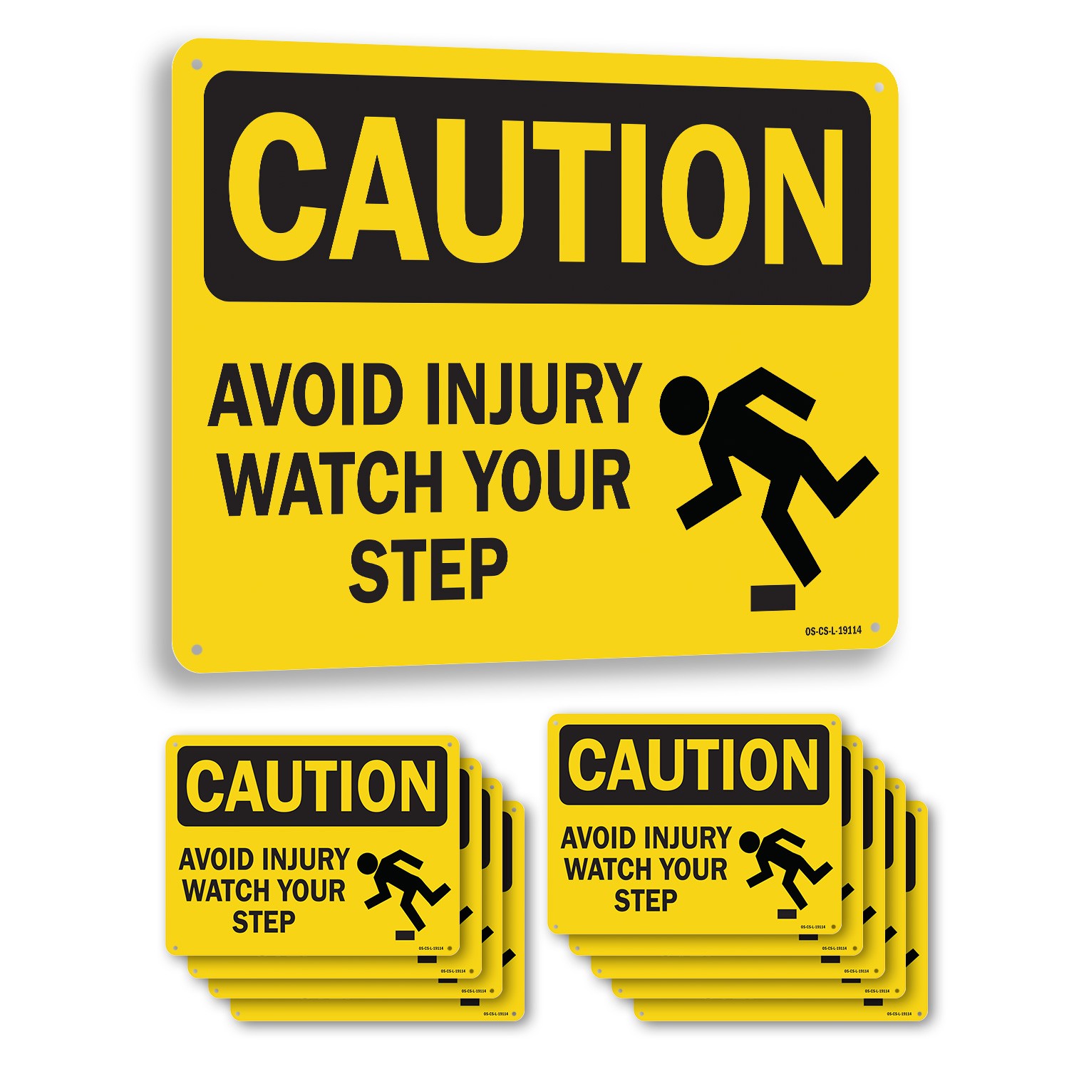 Avoid Injury Watch Your Step with Graphic OSHA Caution Sign, Decal 5 or 10 Pack