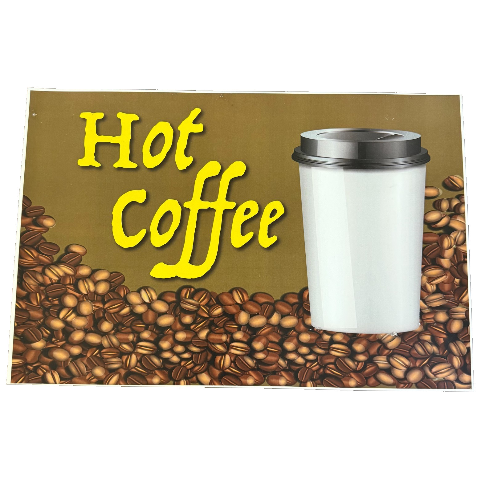 Ceiling Dangler Mobile Sign-Hot Coffee- 18″x12″ Thin Plastic- Window, Walls,hang
