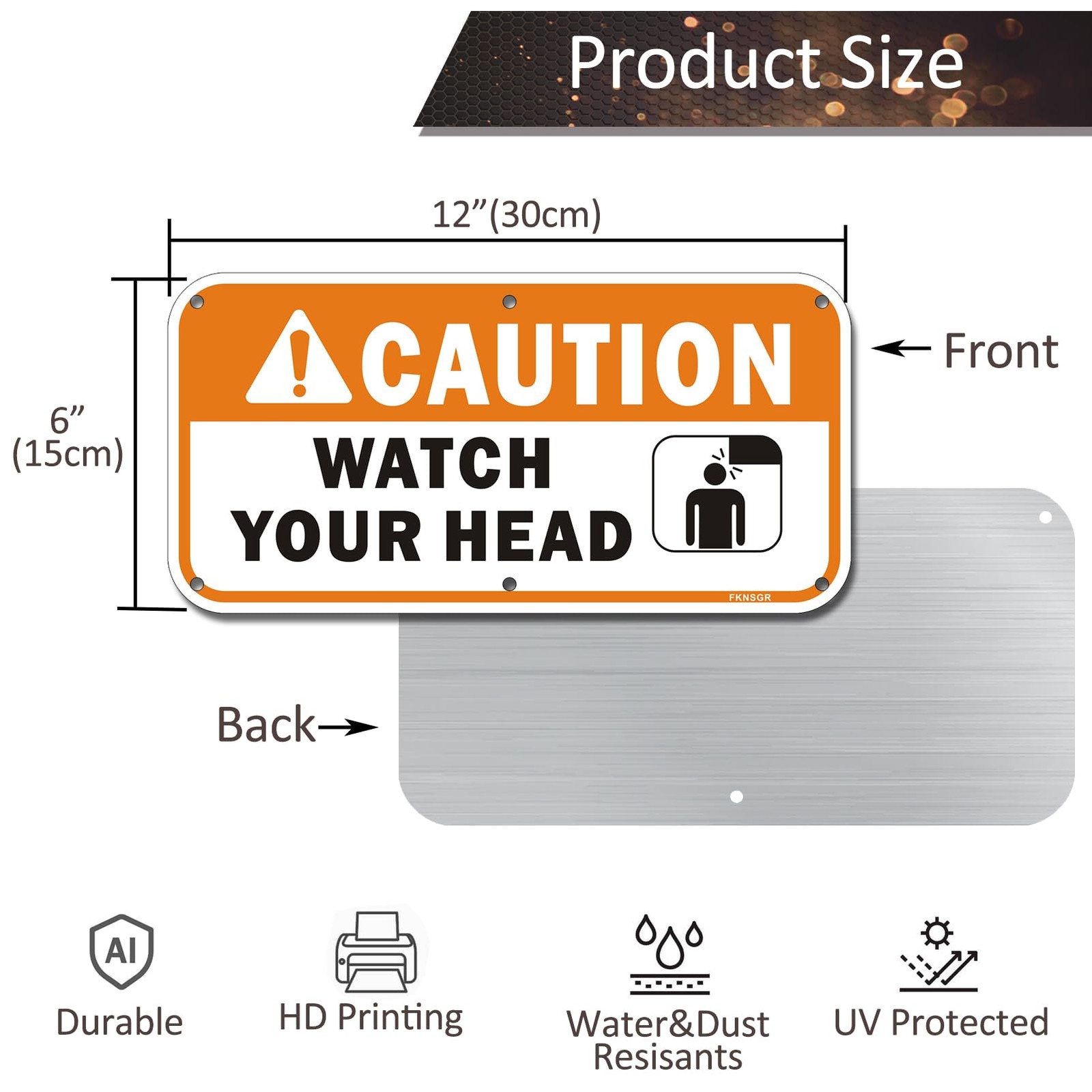 Caution Watch Your Head Sign 12×6 Inch Rust Free Aluminum UV Protected 2 PCS
