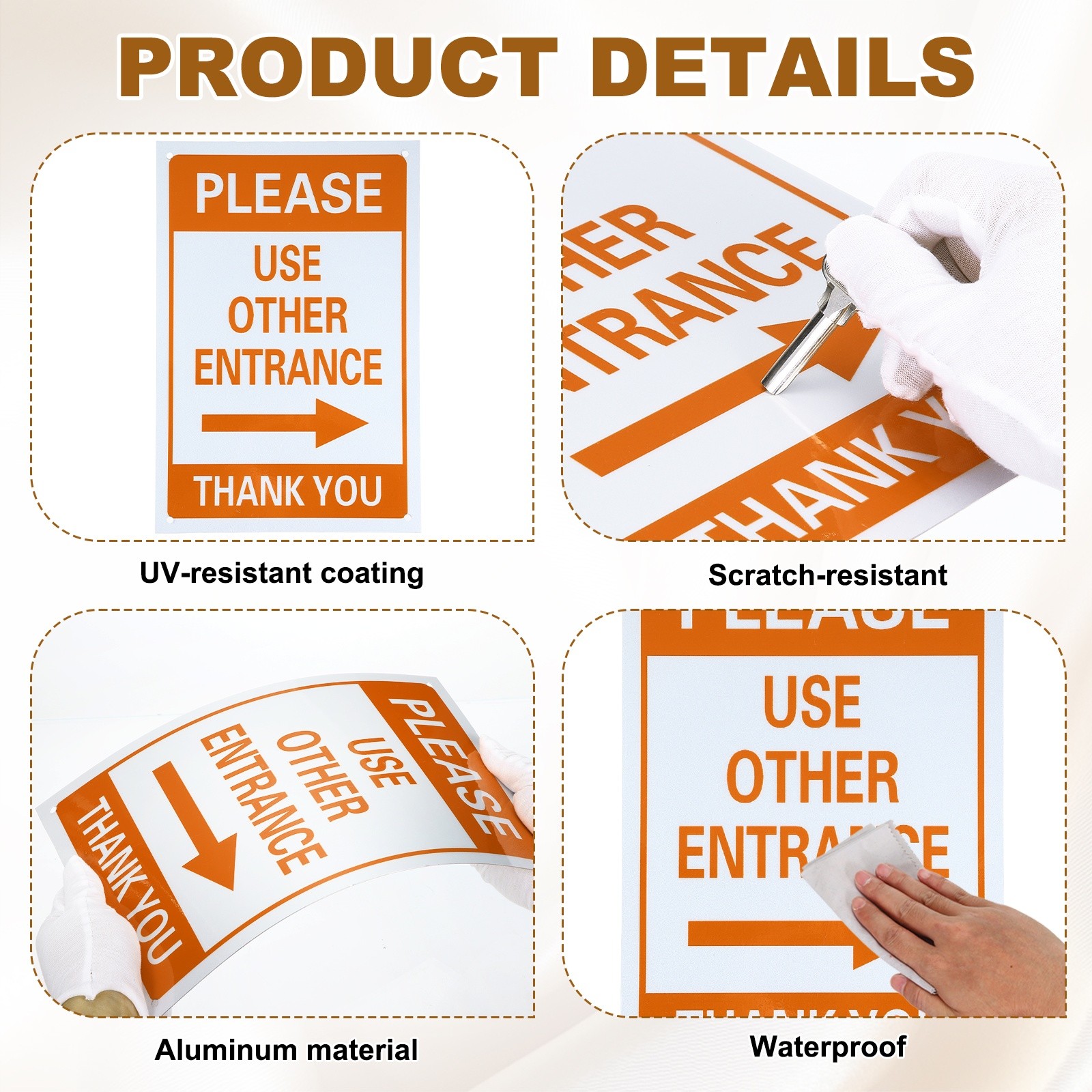 2 Pcs Please Use Other Entrance Thank You Sign, Orange Yellow on Dark White