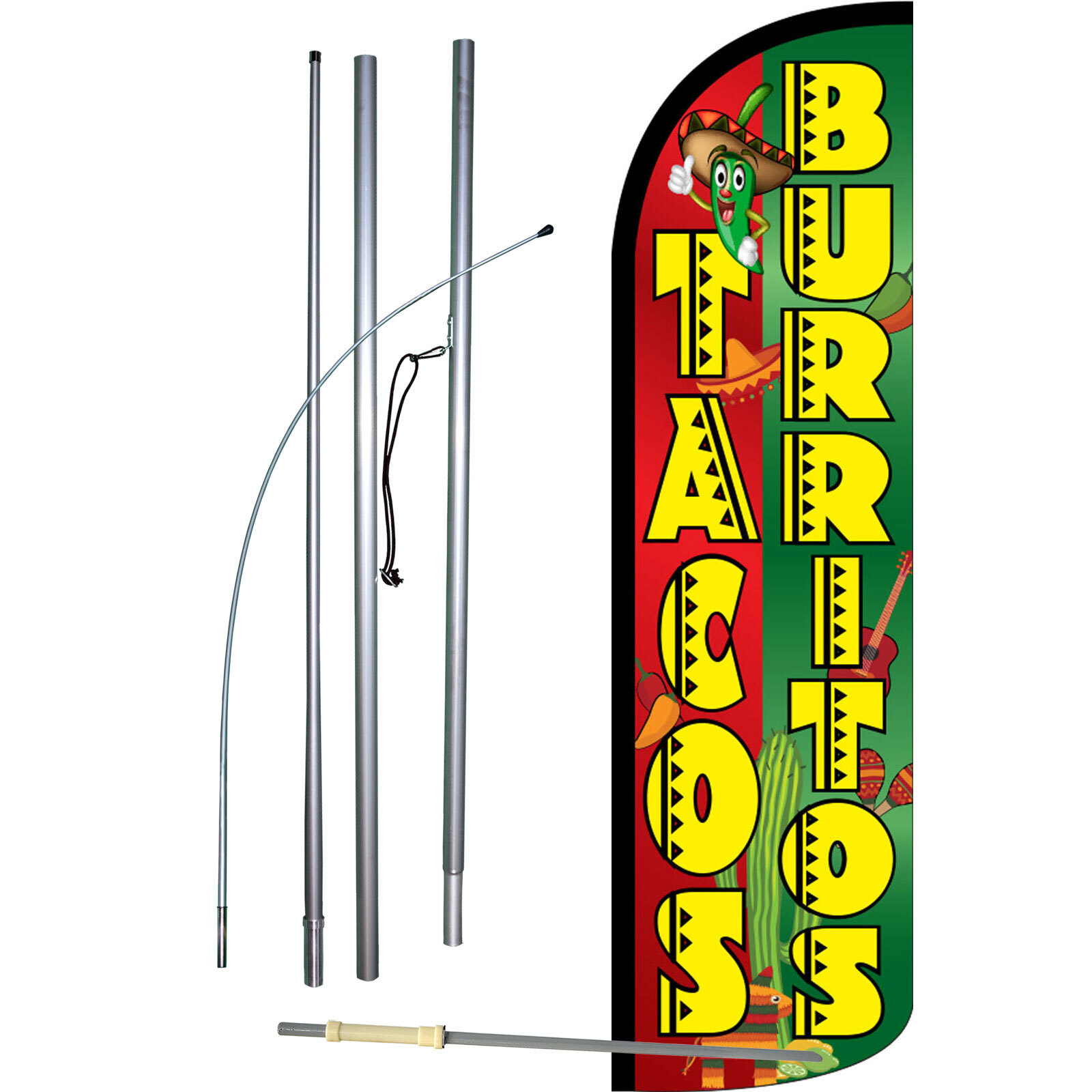 Tacos Burritos Flag with Flag Pole and Spike