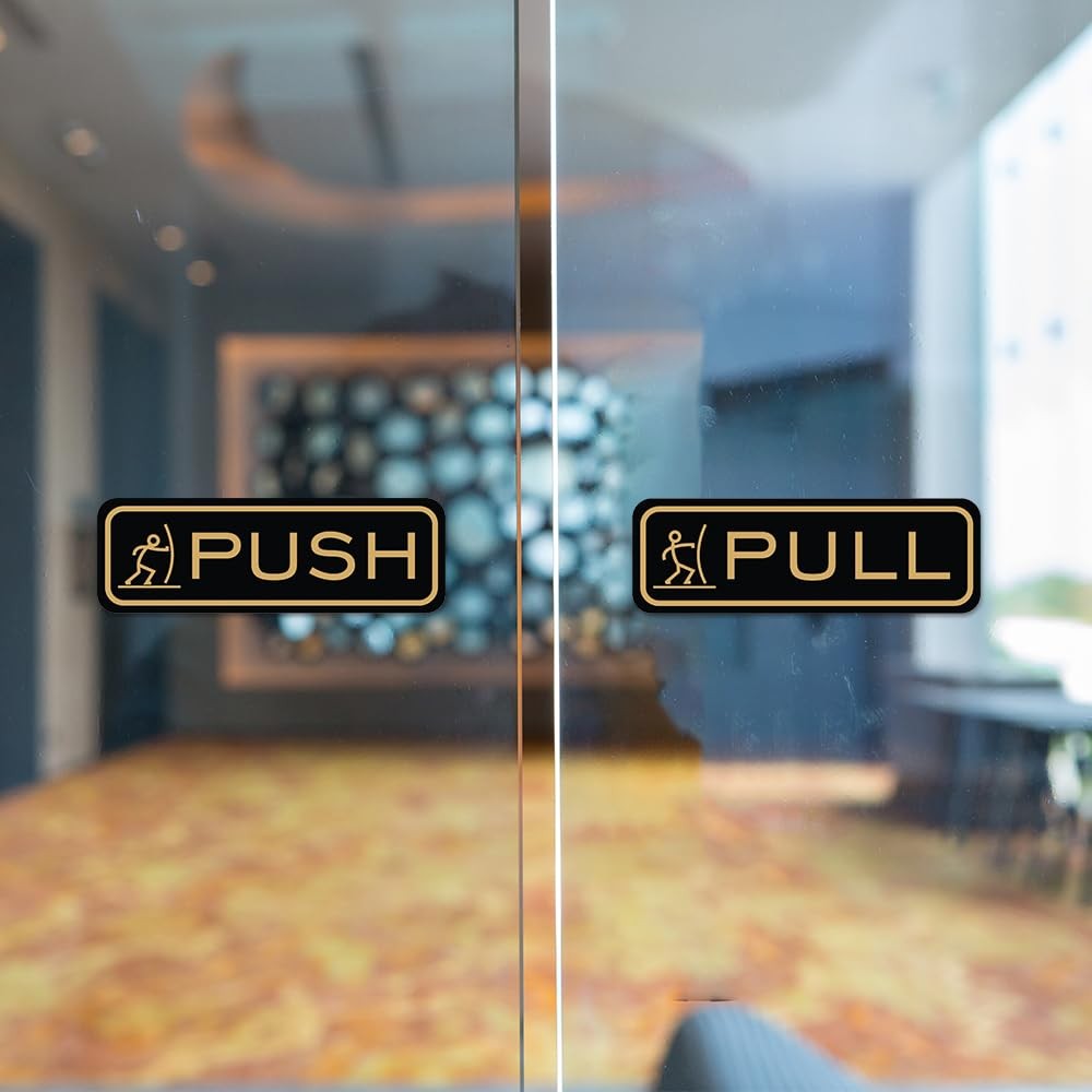 Fun Horizontal Push Pull Door Sign Small Black Acrylic Store Office Display