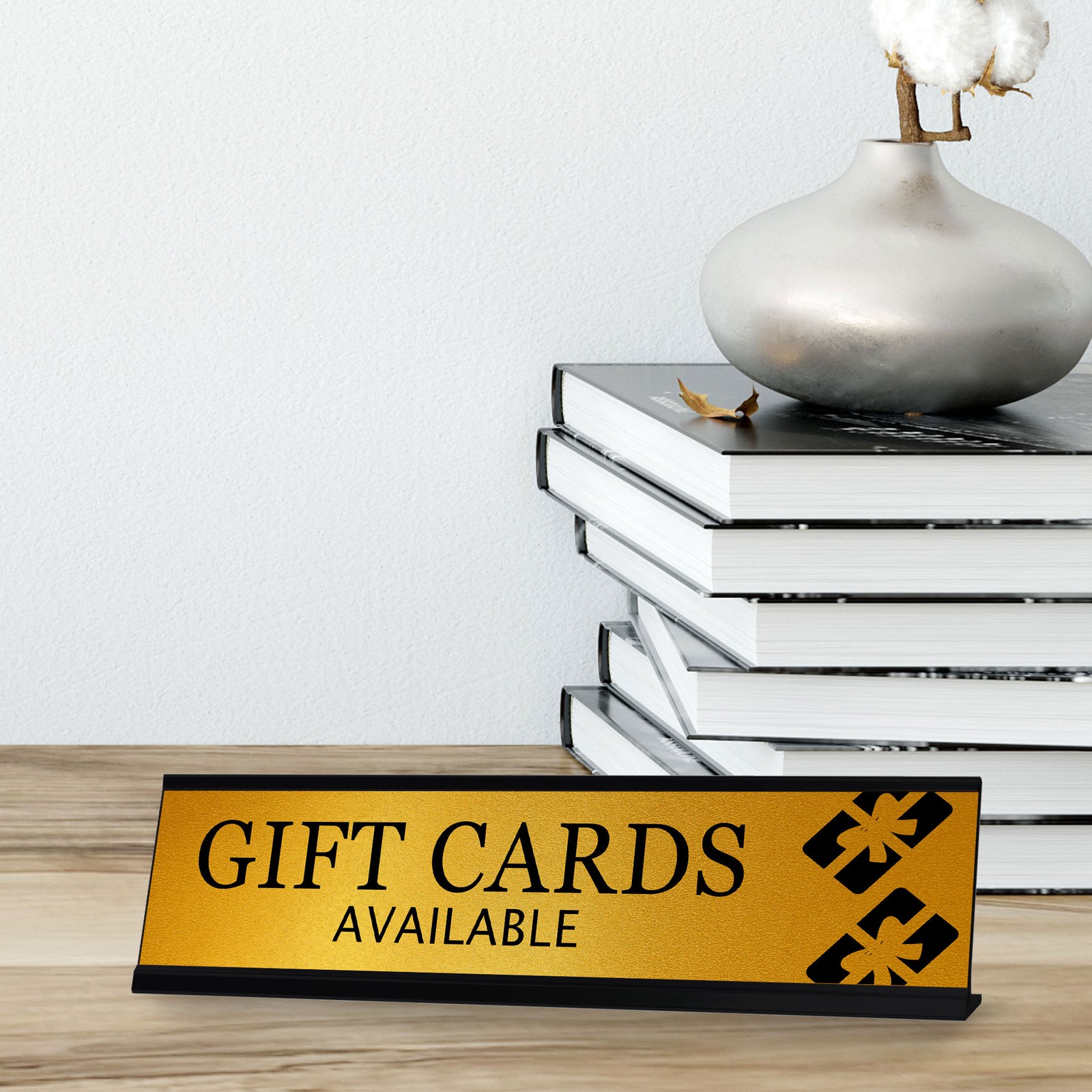 Signs ByLITA Gift Cards Available Graphic Black Frame, Desk Sign (2×8″)