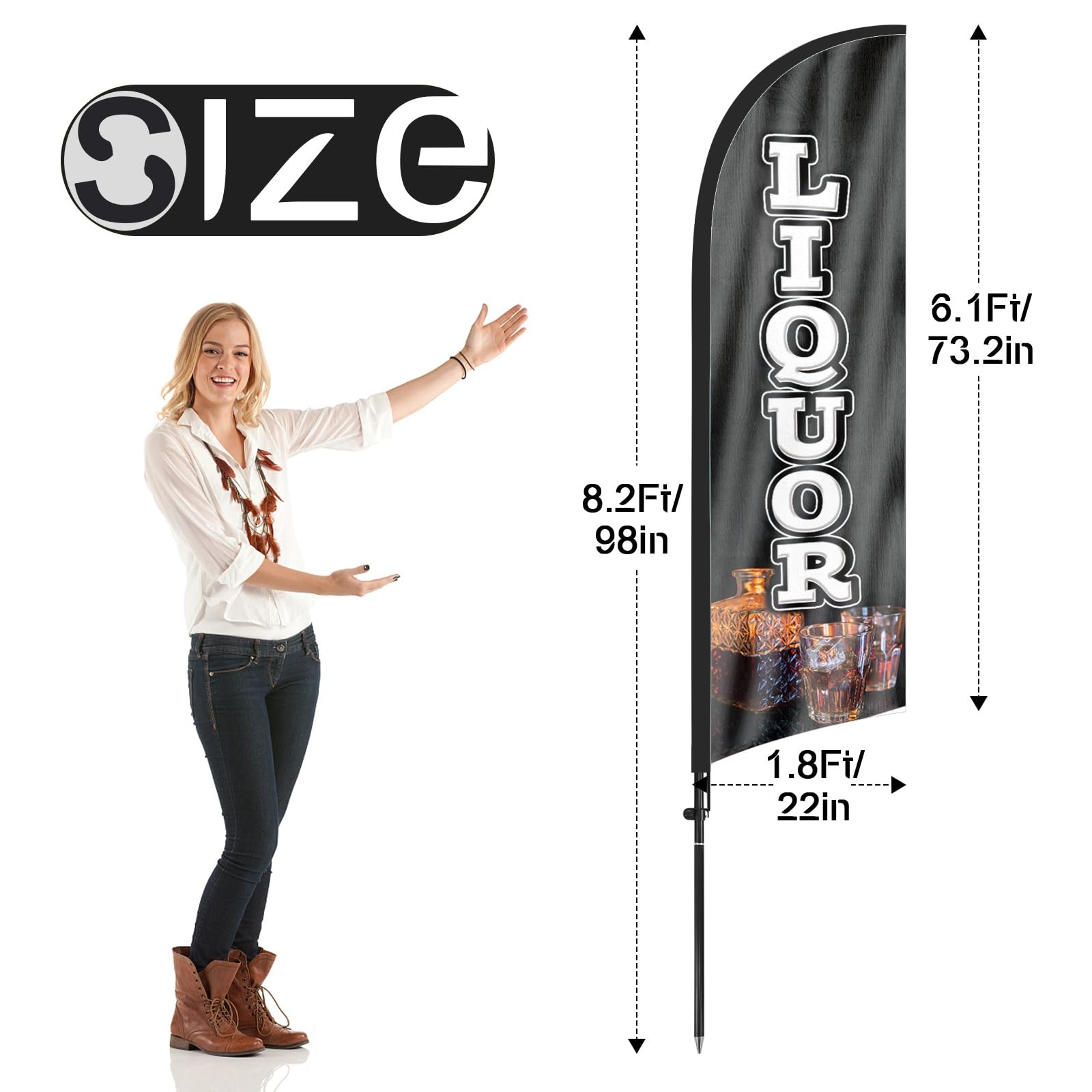 Liquor Feather Flag Banner, 98″ x 22″ Black, Attention-Grabbing Design for Li…