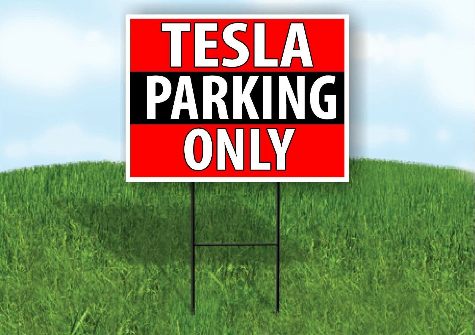 TESLA PARKING ONLY BLACK STRIPE Plastic Yard Sign ROAD SIGN with Stand