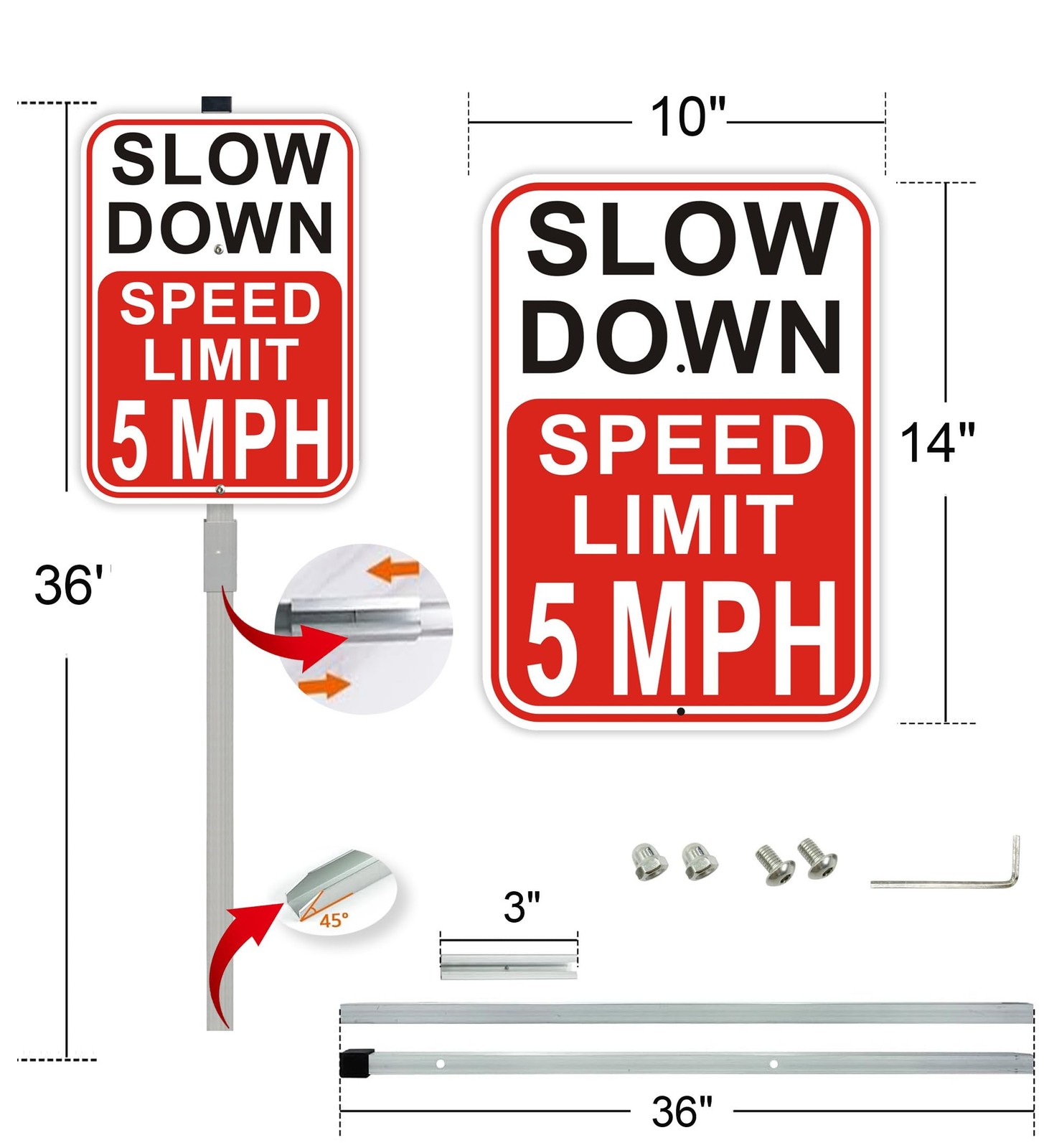2Pack Slow Down Sign, Speed Limit 5 MPH Sign with 36″ Stakes, 14″×10″ Reflect…