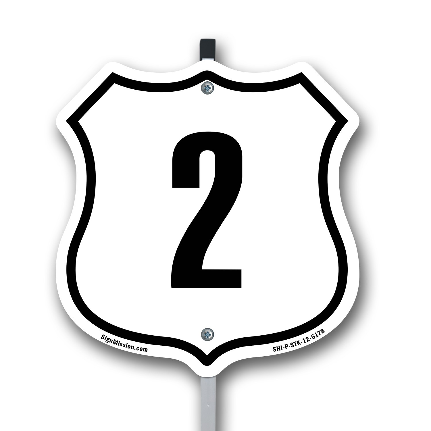 Number 2 Shield Shaped Sign With Stake Weather Resistant