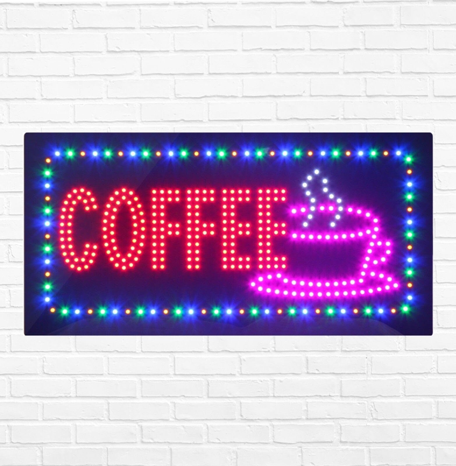 LED Coffee Sign for Retail Business Displays | Light Up Sign | 12″H x 24″W x 2″D
