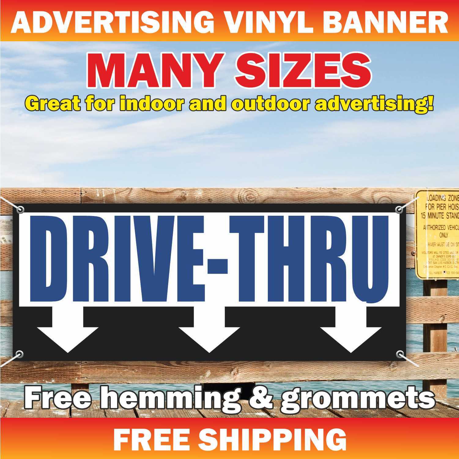 DRIVE THRU Advertising Banner Vinyl Mesh Sign now open welcome auto car truck