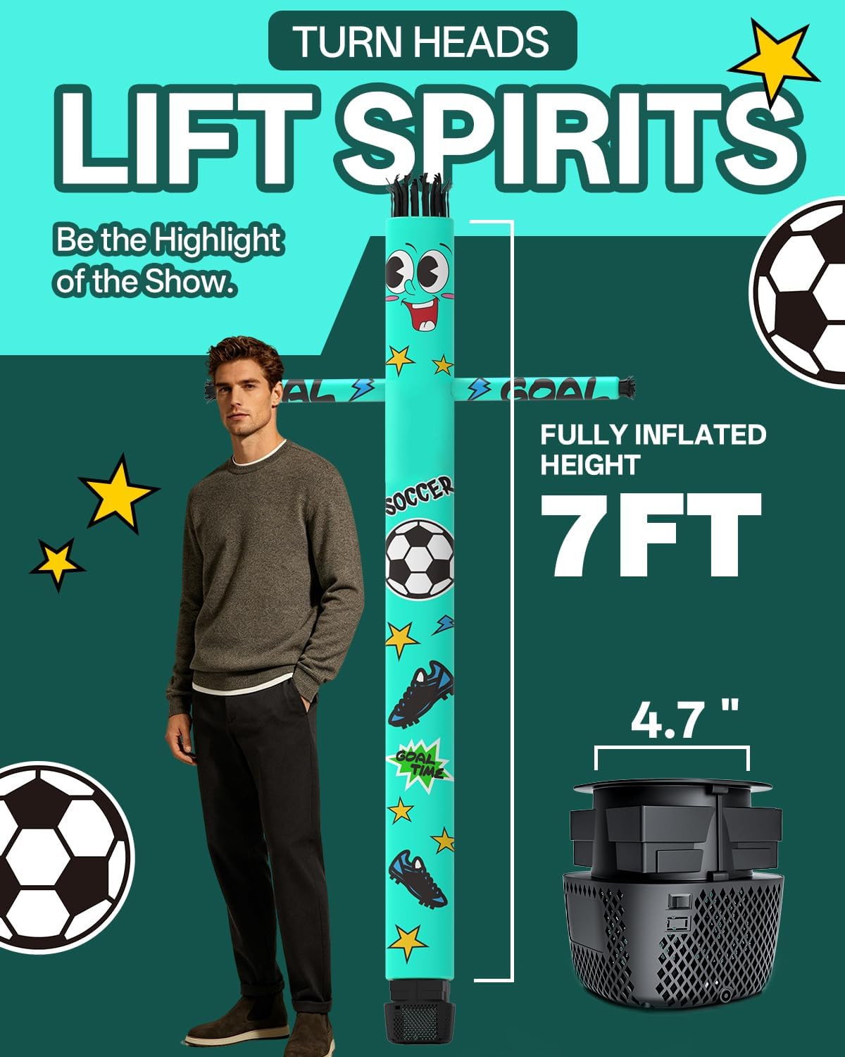 7 FT Inflatable Tube Man with Blower: Soccer Sports Theme Inflatable Dancing Man