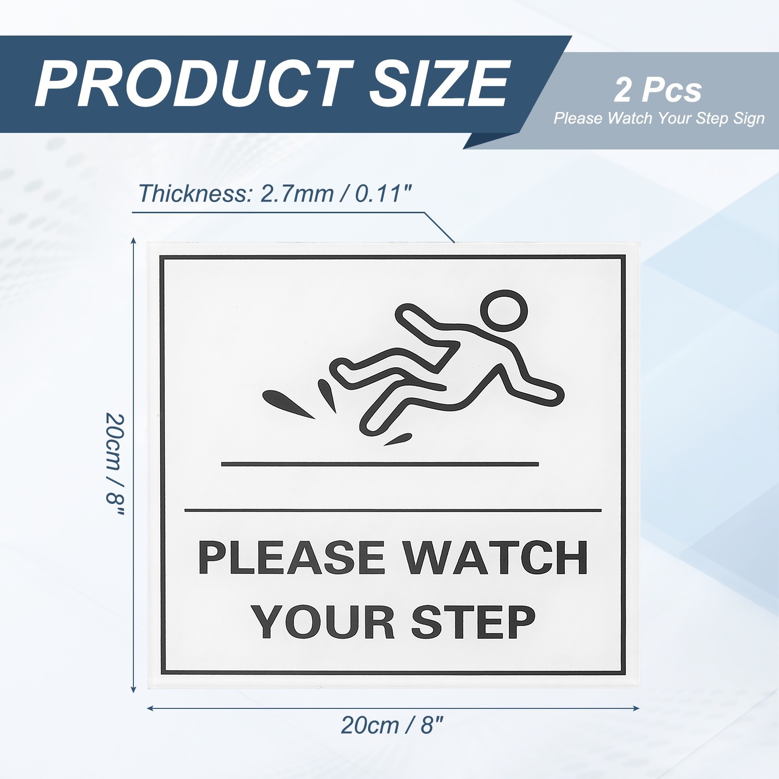 8″ x 8″ Please Watch Your Step Sign, 2 Pcs Warning Sign White with Black Text