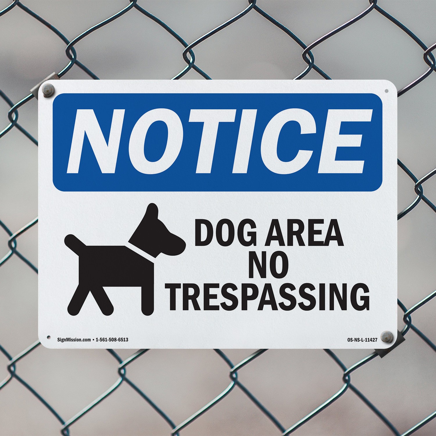Dog Area No Trespassing OSHA Notice Sign Metal, Plastic, Or Decal – 5 or 10 Pack