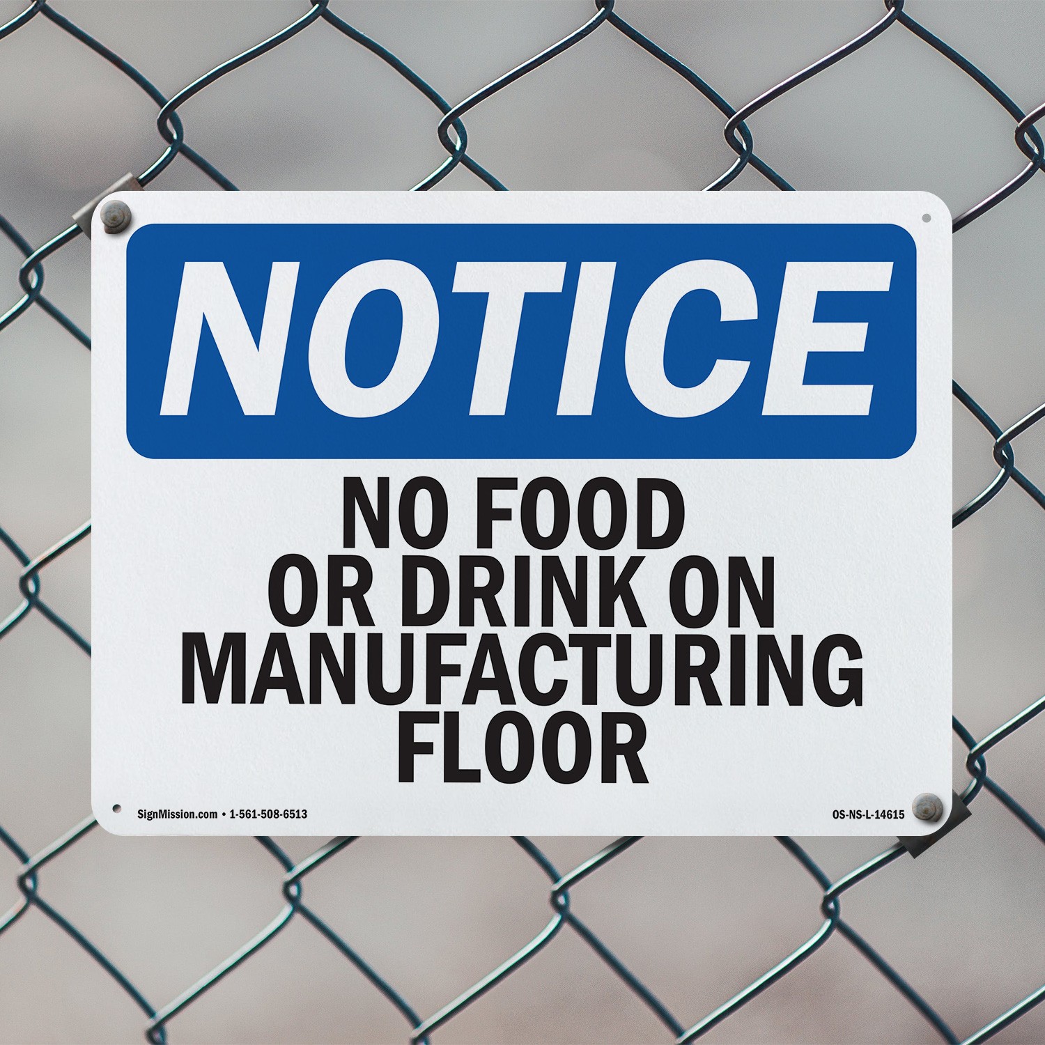 No Food Or Drinks On Manufacturing Floor OSHA Notice Sign, Decal 5 or 10 Pack
