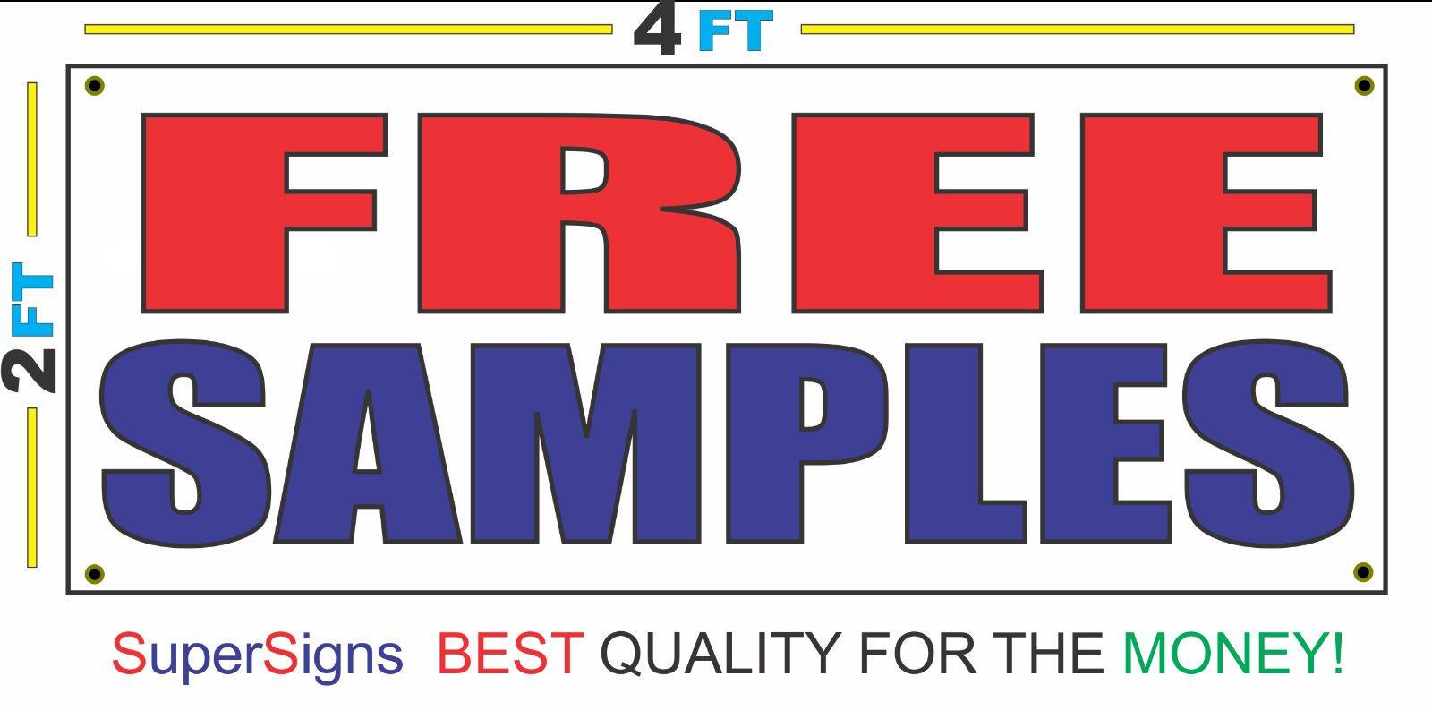 2×4 FREE SAMPLES Banner Sign Red White & Blue NEW Discount Size & Price