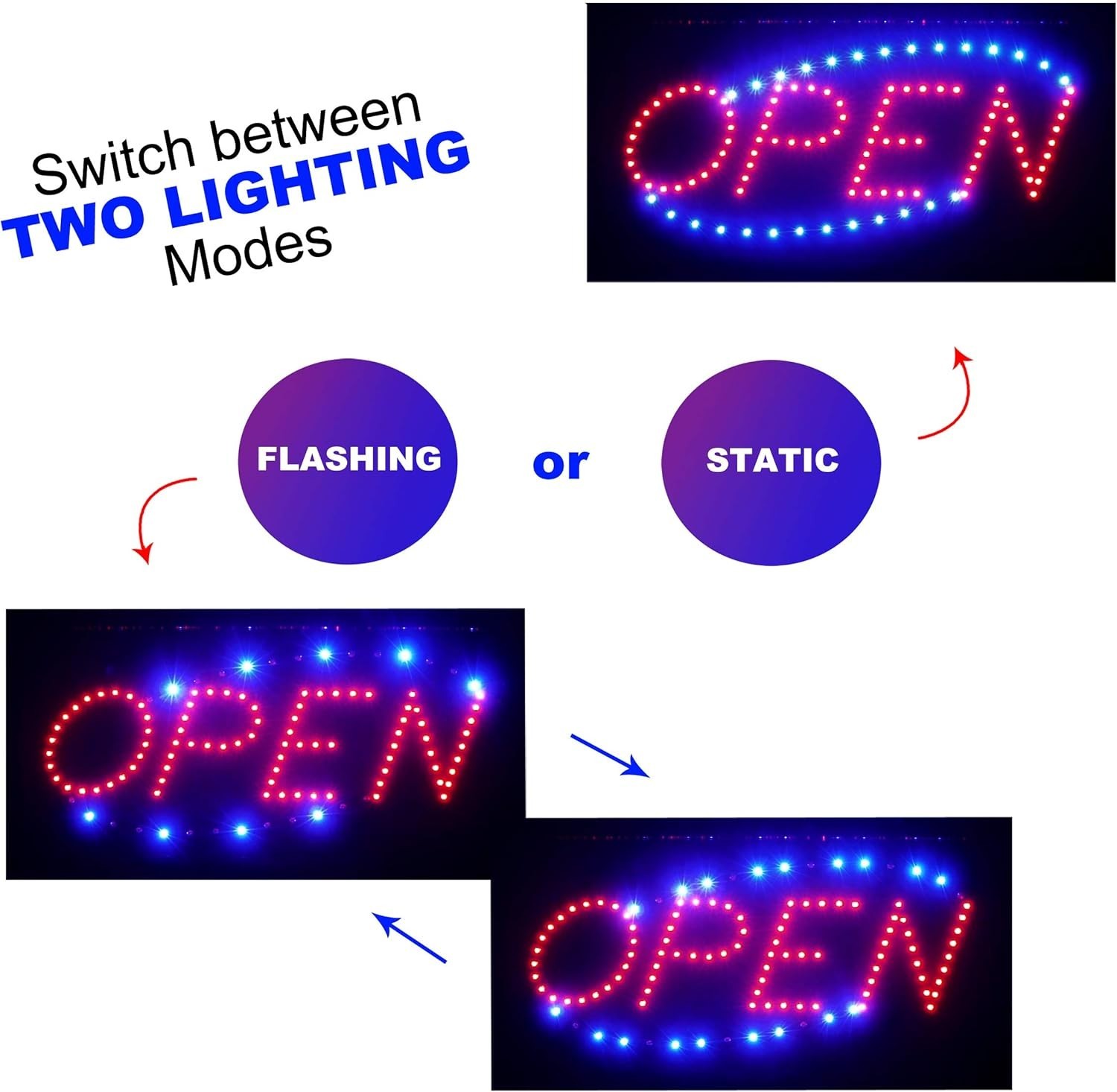 Customizable Neon Open & Closed Sign – Includes Business Hours & Hanging Chain