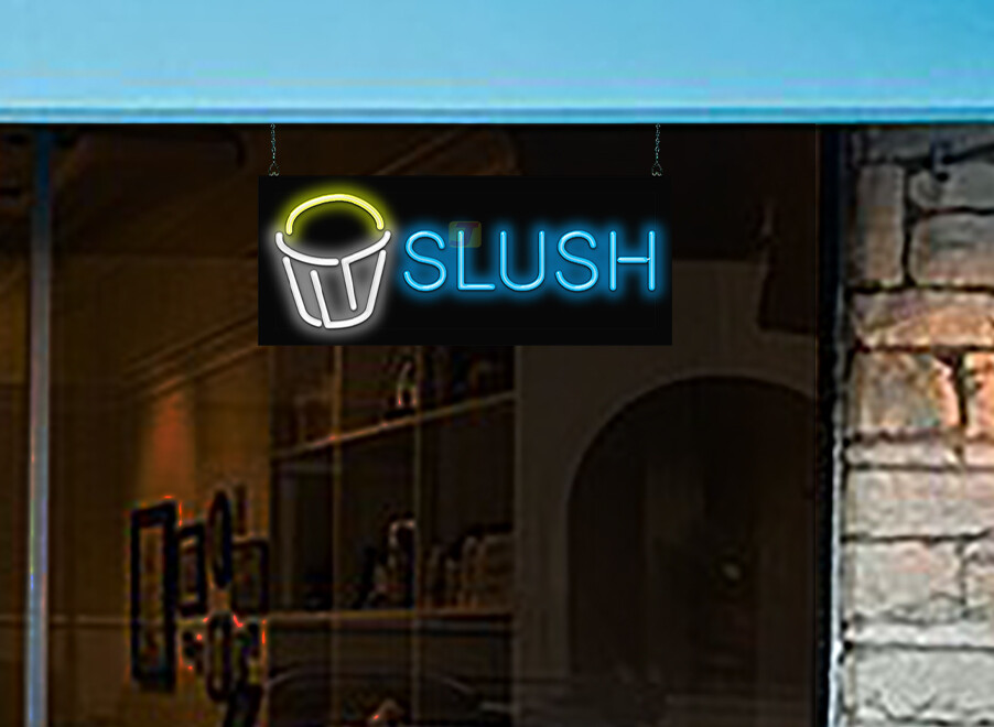 Slush Neon Sign Jantec 32″ X 13″ Sno-Cone Shaved-Ice Refreshments Fruity
