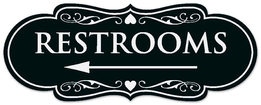 Black Designer Restrooms Left Arrow Sign Durable Wall Door Signage Large
