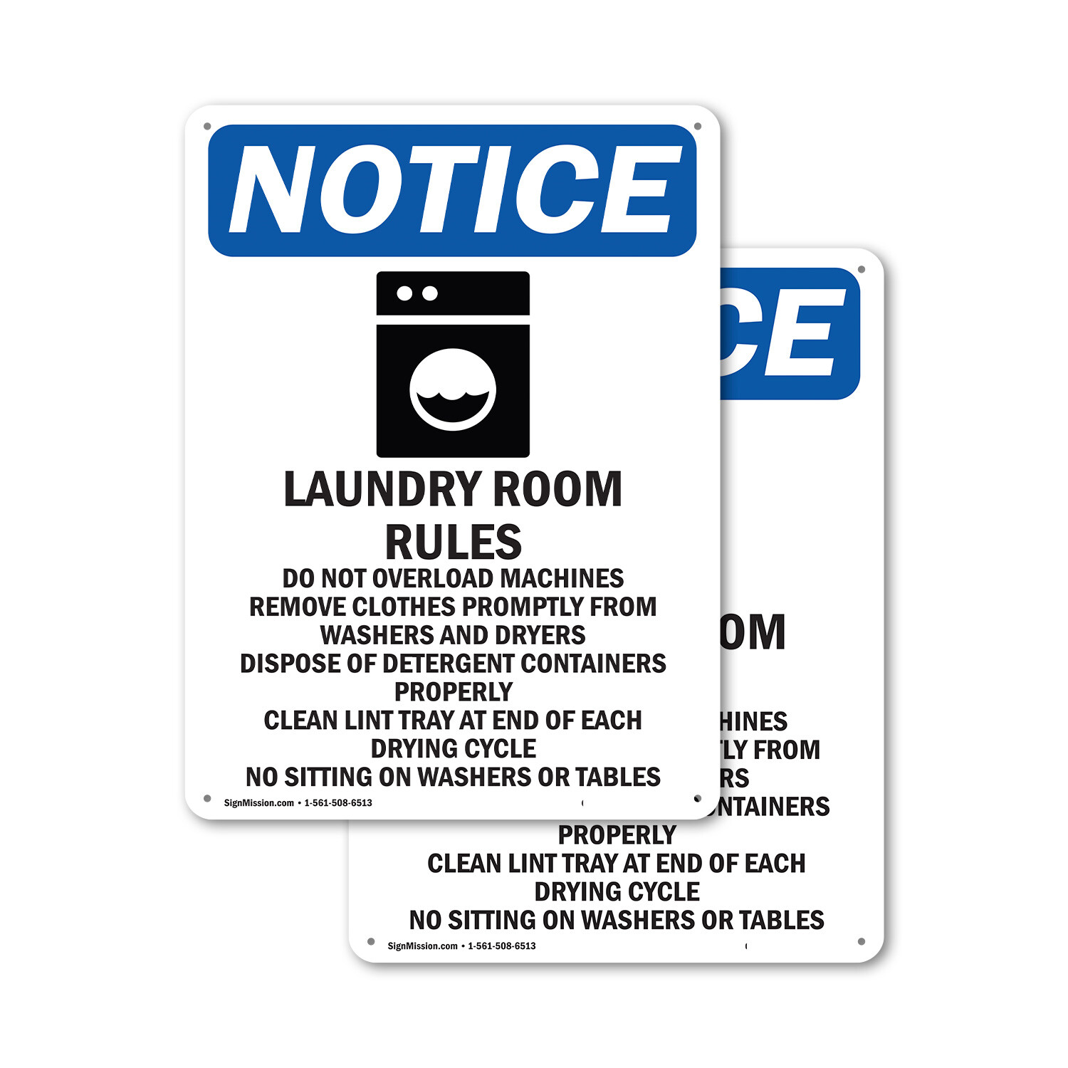 (2 Pack) Laundry Room Rules OSHA Notice Sign Decal Metal Plastic