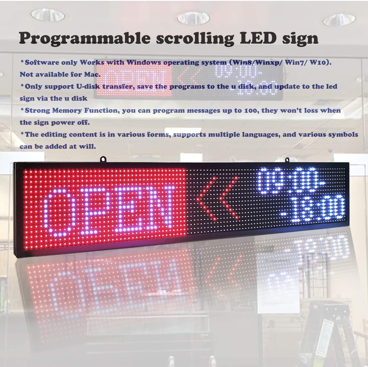 Letrero A Color LED Programable Para Mensajes Y Publicidad Negocio Tienda Cafe