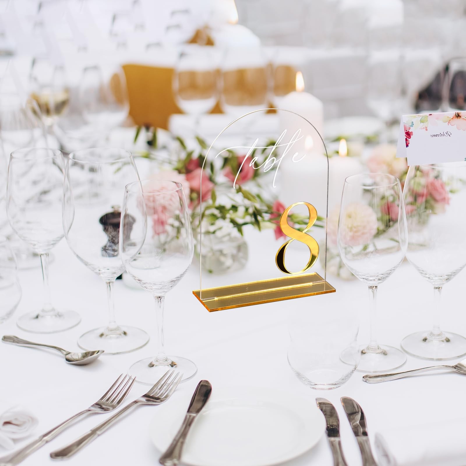 Clear Arch Wedding Table Numbers 110 Stands 5×7 Inch Acrylic Signs Gold Event