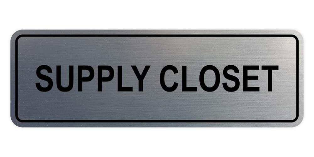 1 PCS Supply Closet Wall Door Sign Office Signage Brushed Silver Metal Large