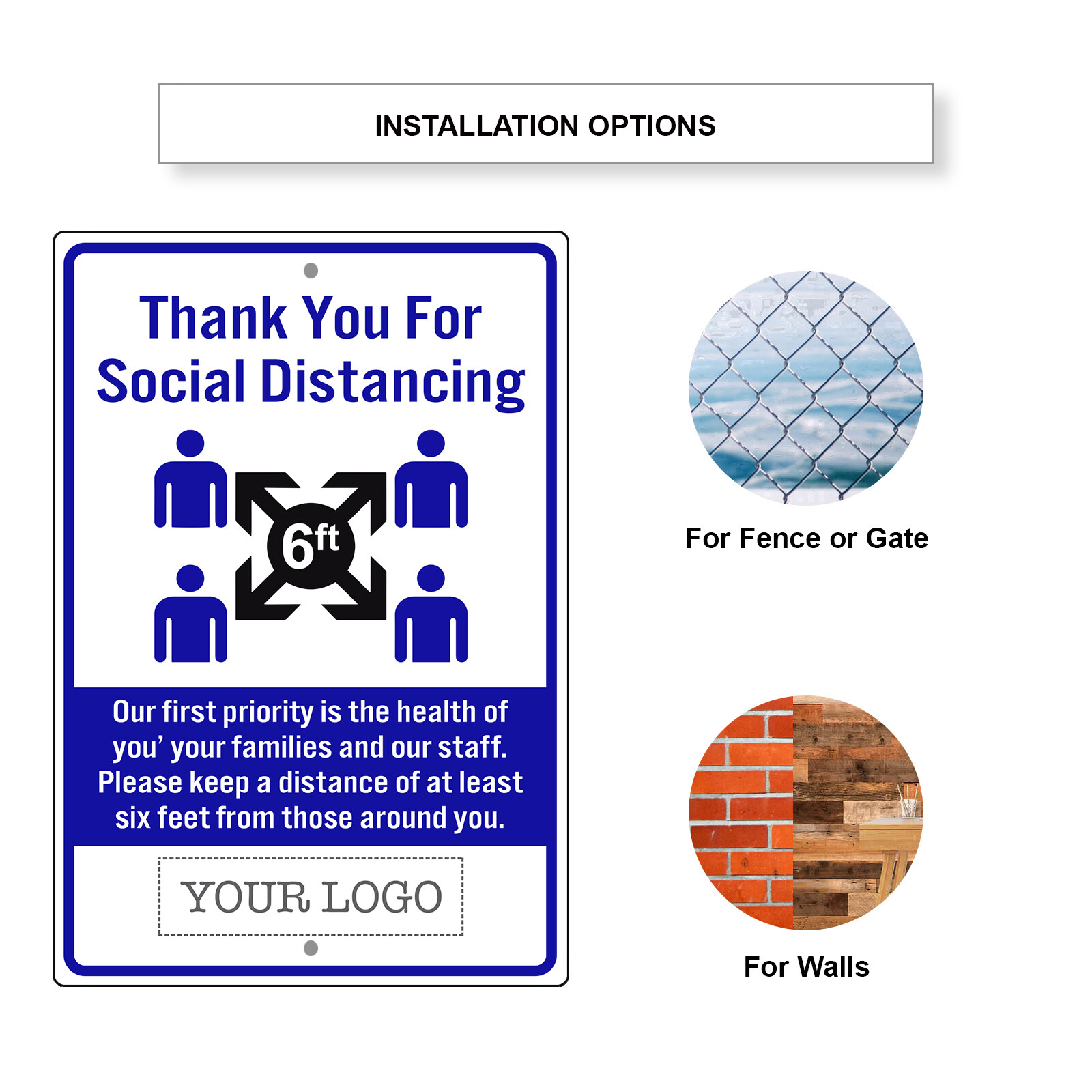 Thank You For Social Distancing Your Customized Logo Novelty Aluminum Metal Sign