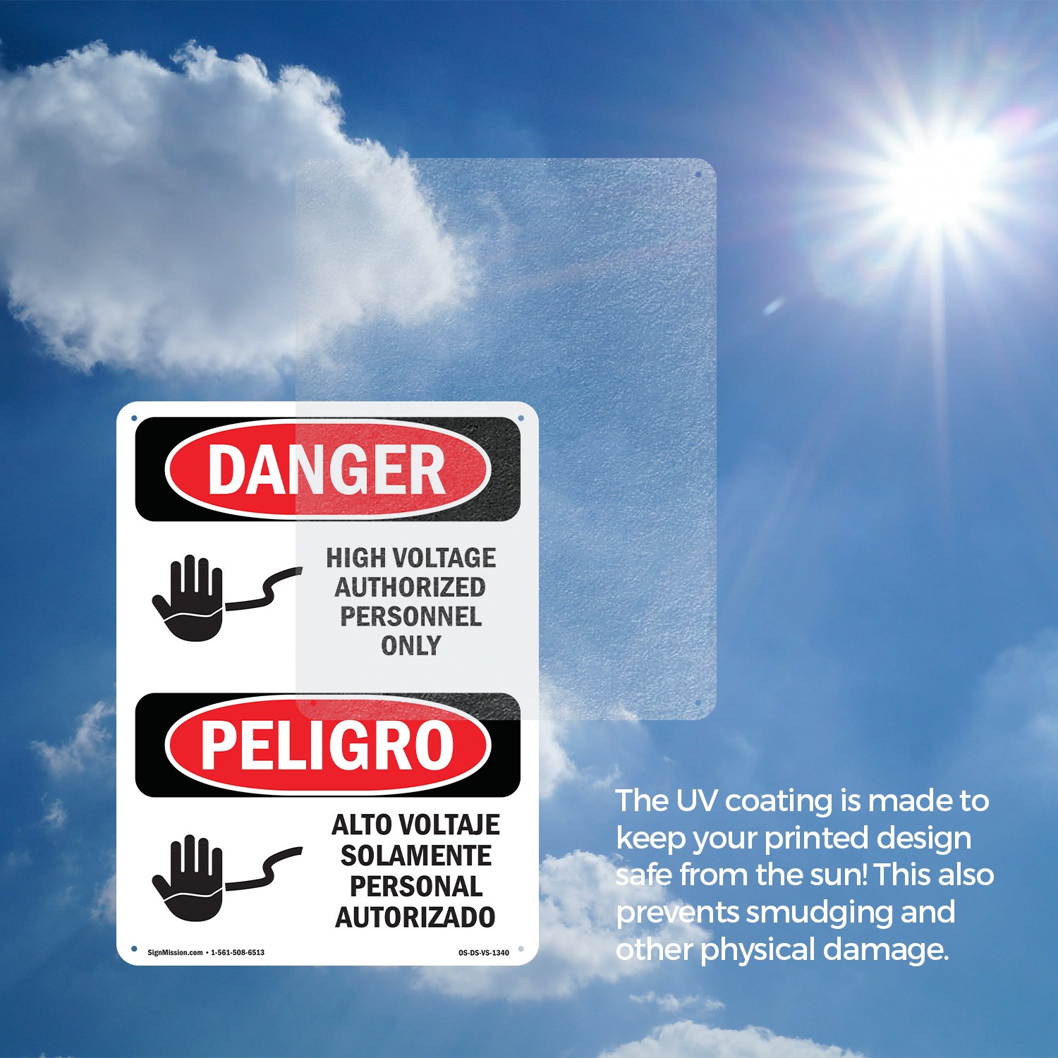 High Voltage Authorized Personnel Bilingual OSHA Danger Sign, Decal 5 or 10 Pack