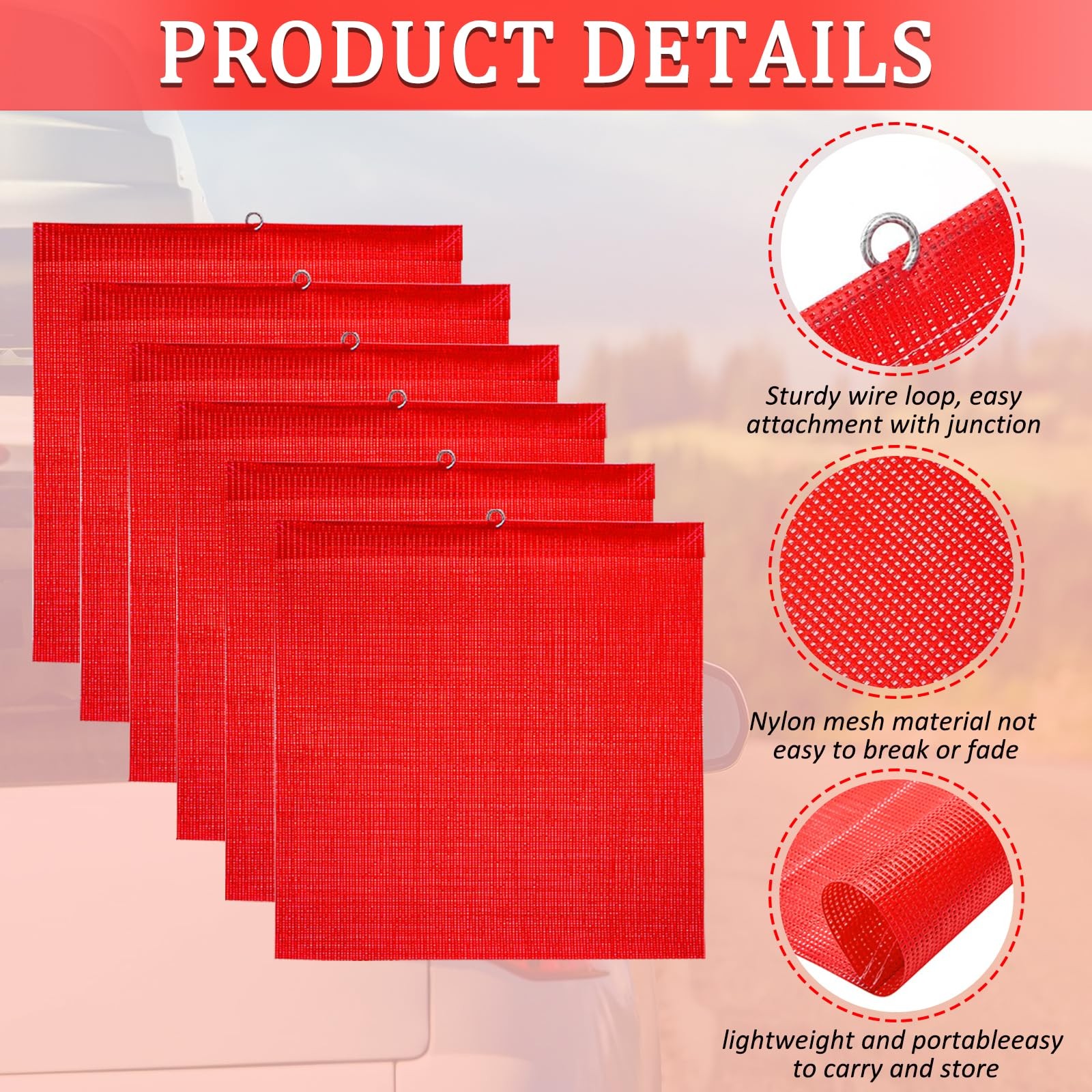 Kabcifea 6 Pieces 18 x 18 Inch Safety Flags with Wire Loop,Red Mesh Safety Fl…