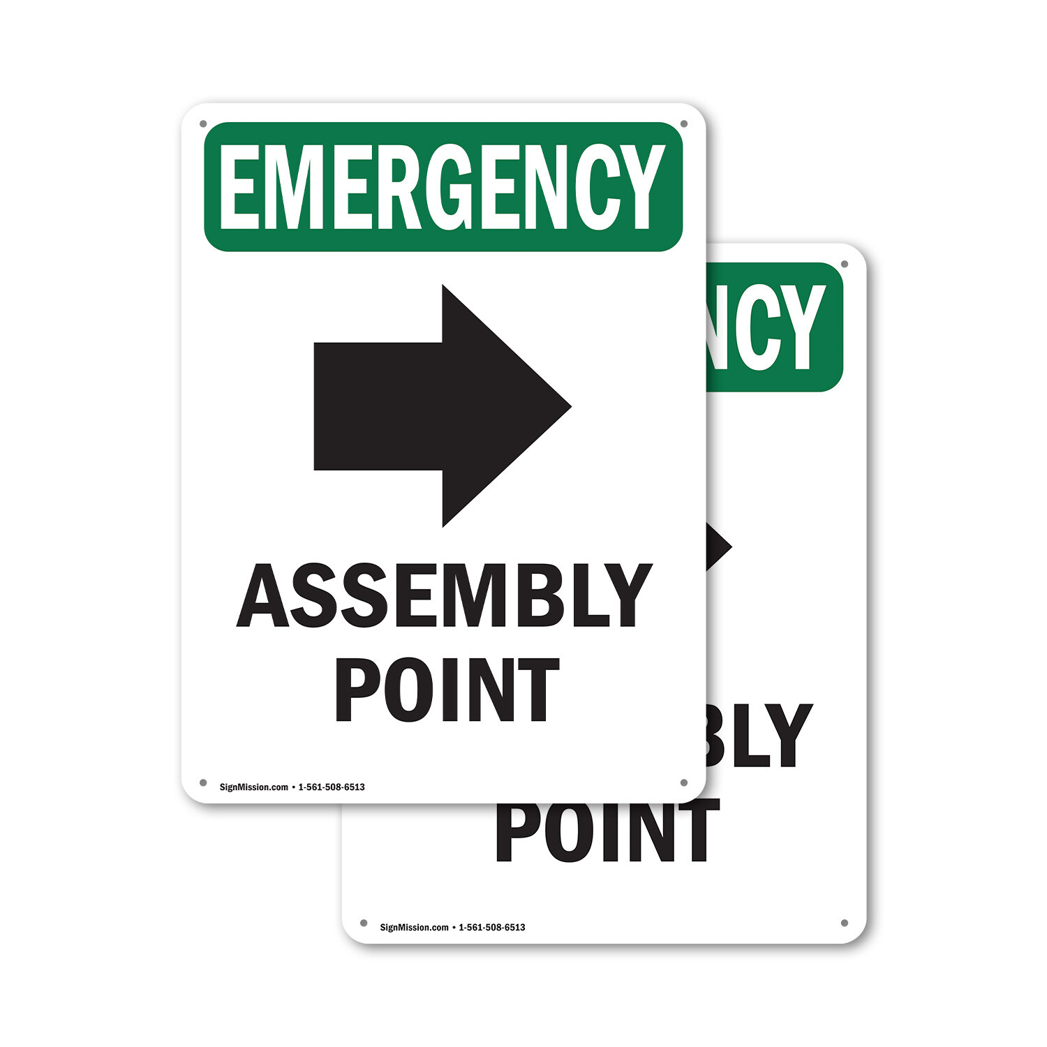 (2 Pack) Assembly Point [Right Arrow] With Symbol OSHA Emergency Sign Decal