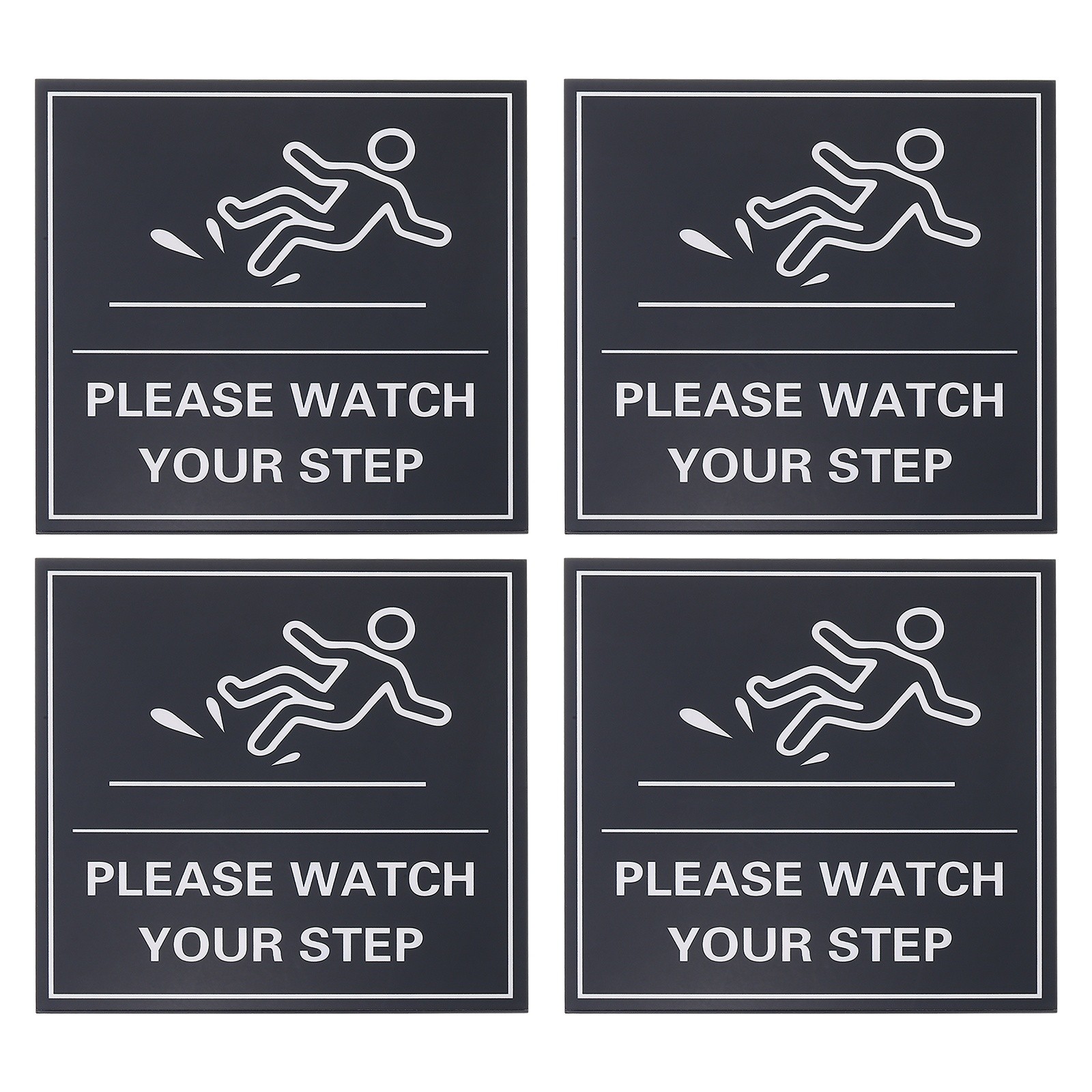 4″ x 4″ Please Watch Your Step Sign, 4 Pcs Warning Sign, Black with White Text