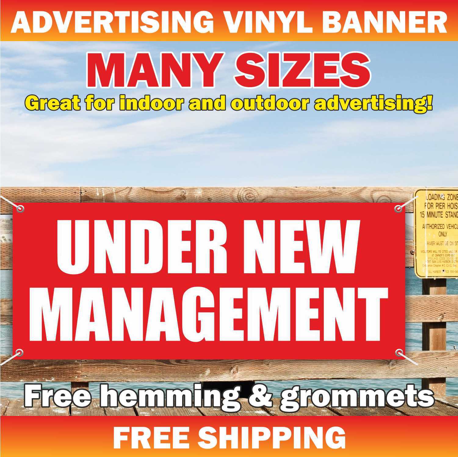 UNDER NEW MANAGEMENT Advertising Banner Vinyl Mesh Sign help wanted now hiring