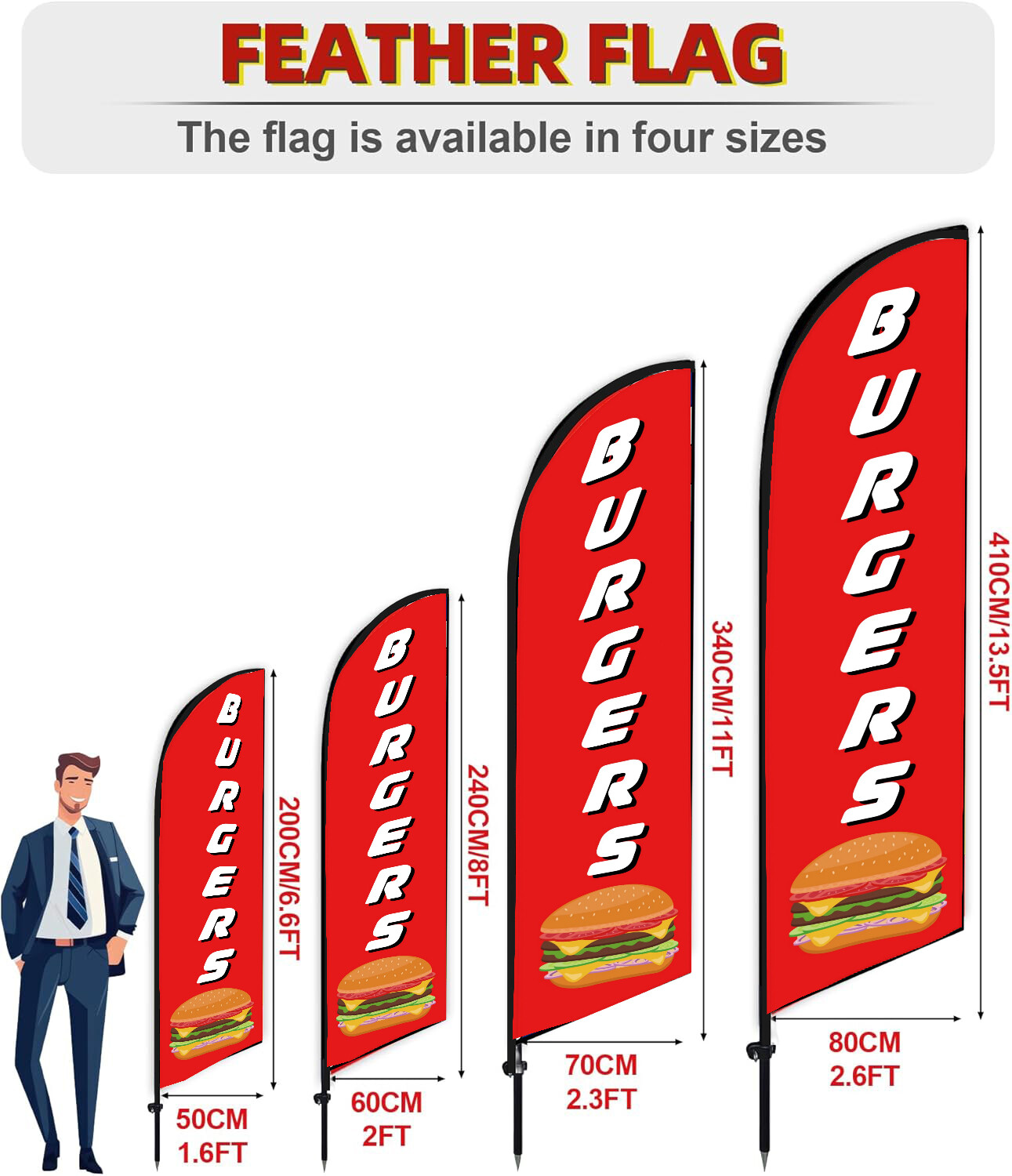 Burgers Feather Flag Banner Advertising Swooper Flag for Business Promotion